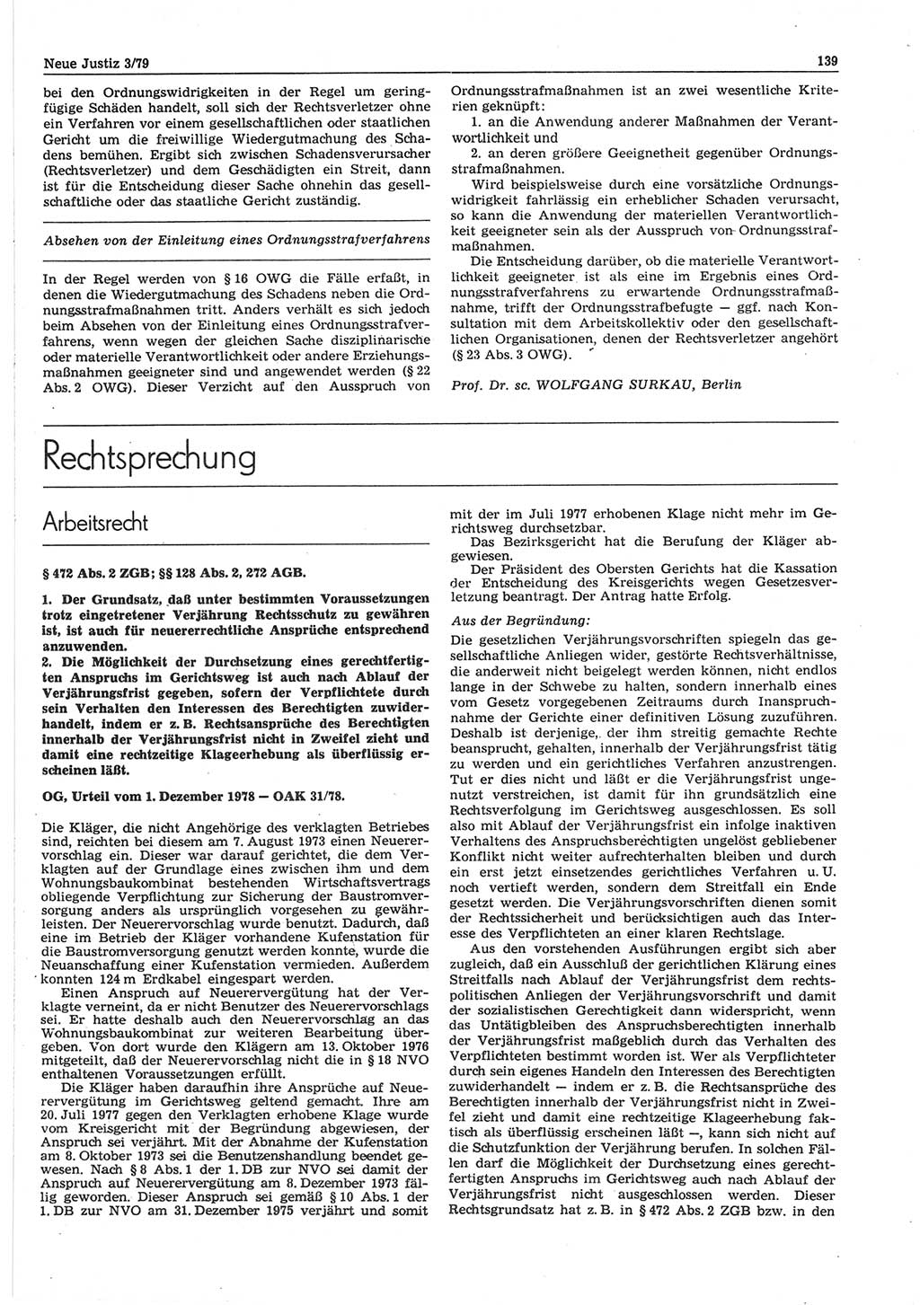 Neue Justiz (NJ), Zeitschrift für sozialistisches Recht und Gesetzlichkeit [Deutsche Demokratische Republik (DDR)], 33. Jahrgang 1979, Seite 139 (NJ DDR 1979, S. 139)