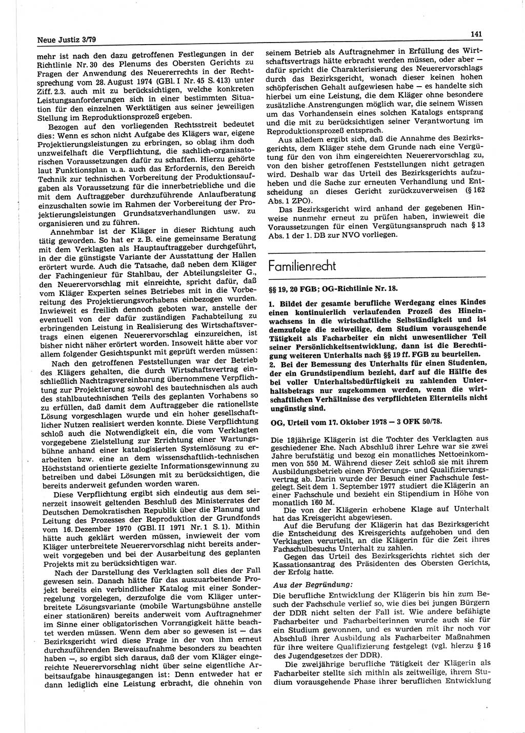 Neue Justiz (NJ), Zeitschrift für sozialistisches Recht und Gesetzlichkeit [Deutsche Demokratische Republik (DDR)], 33. Jahrgang 1979, Seite 141 (NJ DDR 1979, S. 141)
