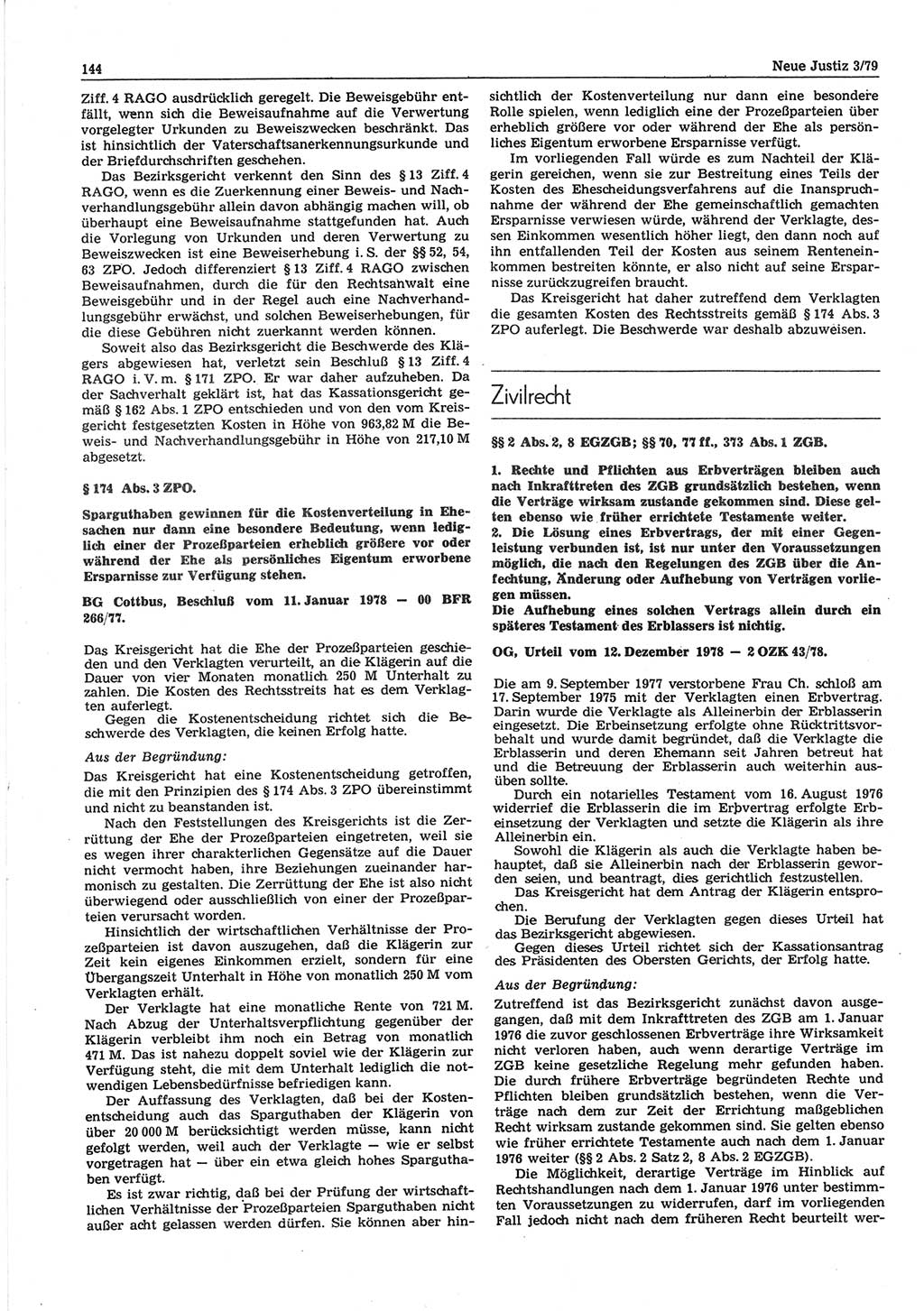 Neue Justiz (NJ), Zeitschrift für sozialistisches Recht und Gesetzlichkeit [Deutsche Demokratische Republik (DDR)], 33. Jahrgang 1979, Seite 144 (NJ DDR 1979, S. 144)