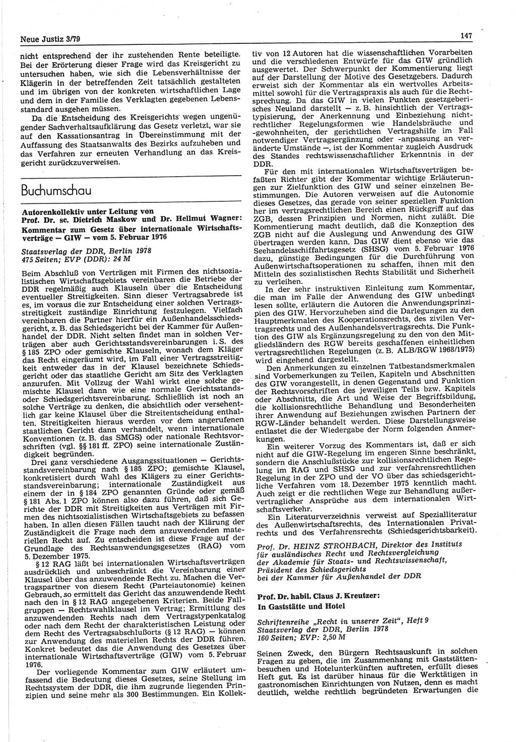 Neue Justiz (NJ), Zeitschrift für sozialistisches Recht und Gesetzlichkeit [Deutsche Demokratische Republik (DDR)], 33. Jahrgang 1979, Seite 147 (NJ DDR 1979, S. 147)