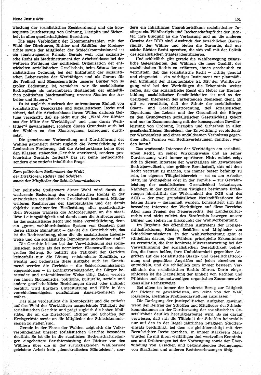 Neue Justiz (NJ), Zeitschrift für sozialistisches Recht und Gesetzlichkeit [Deutsche Demokratische Republik (DDR)], 33. Jahrgang 1979, Seite 151 (NJ DDR 1979, S. 151)