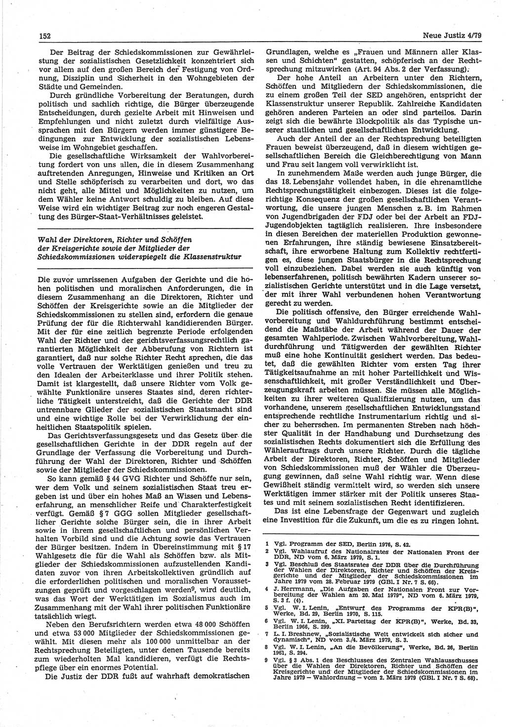 Neue Justiz (NJ), Zeitschrift für sozialistisches Recht und Gesetzlichkeit [Deutsche Demokratische Republik (DDR)], 33. Jahrgang 1979, Seite 152 (NJ DDR 1979, S. 152)