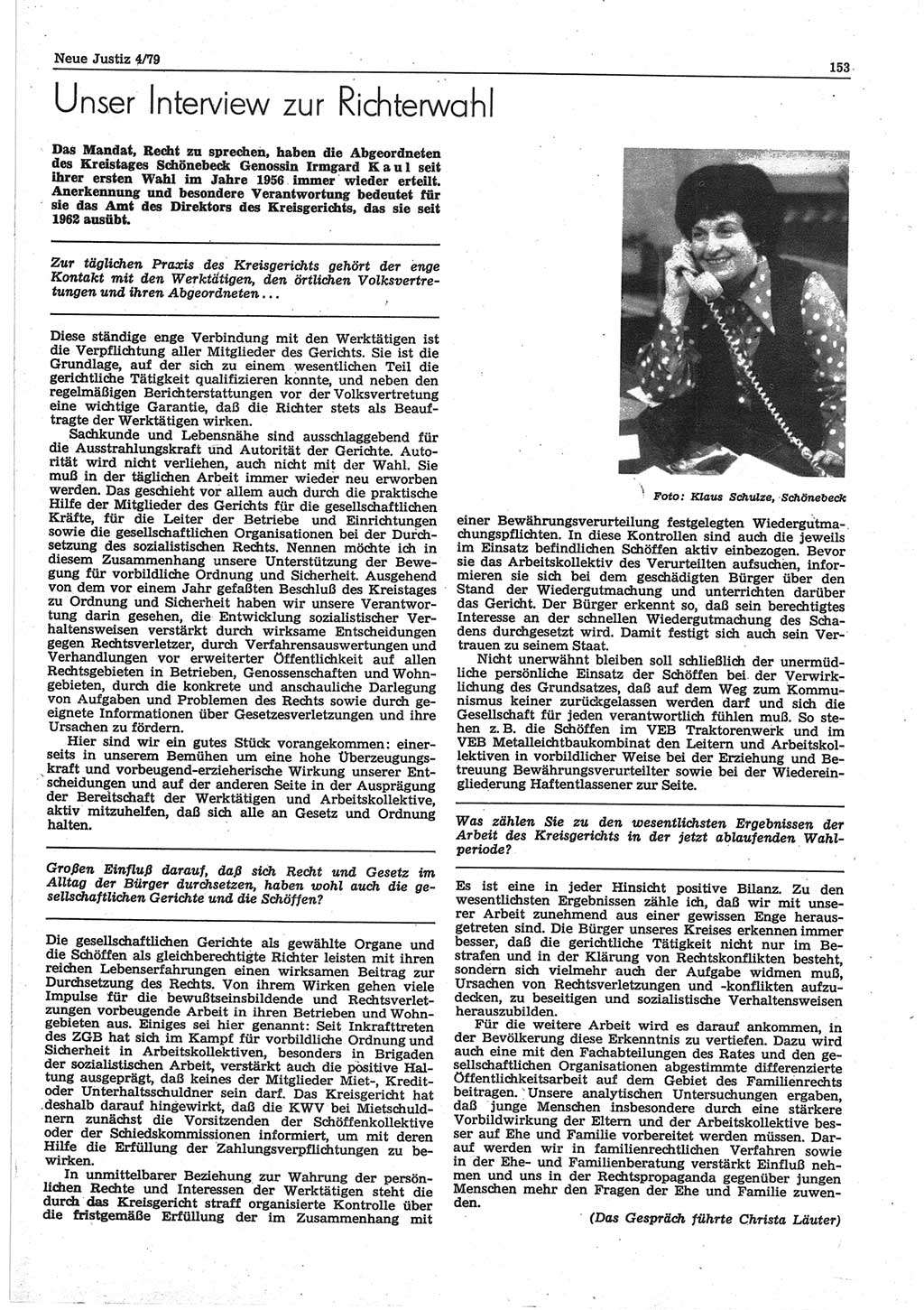Neue Justiz (NJ), Zeitschrift für sozialistisches Recht und Gesetzlichkeit [Deutsche Demokratische Republik (DDR)], 33. Jahrgang 1979, Seite 153 (NJ DDR 1979, S. 153)