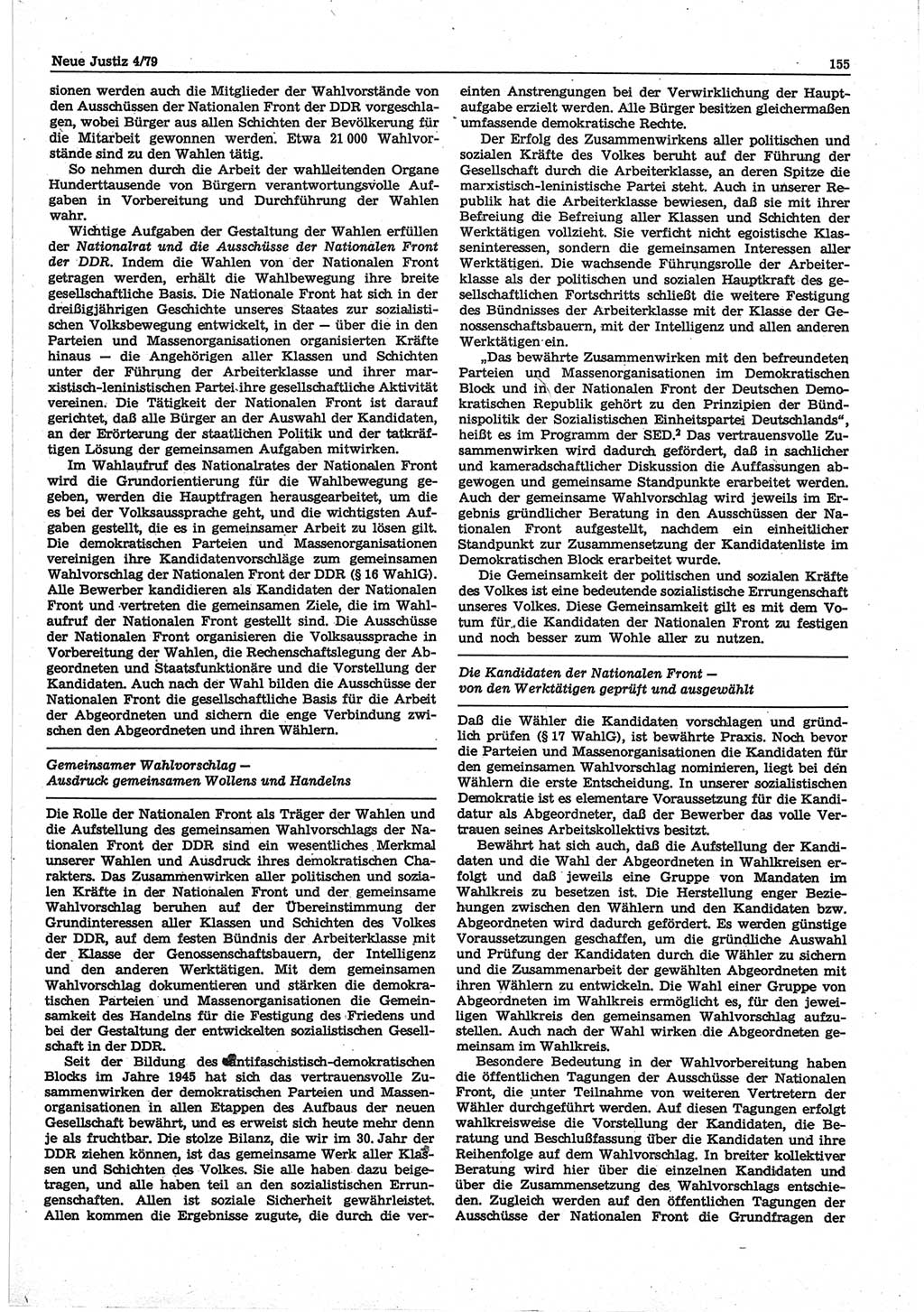 Neue Justiz (NJ), Zeitschrift für sozialistisches Recht und Gesetzlichkeit [Deutsche Demokratische Republik (DDR)], 33. Jahrgang 1979, Seite 155 (NJ DDR 1979, S. 155)
