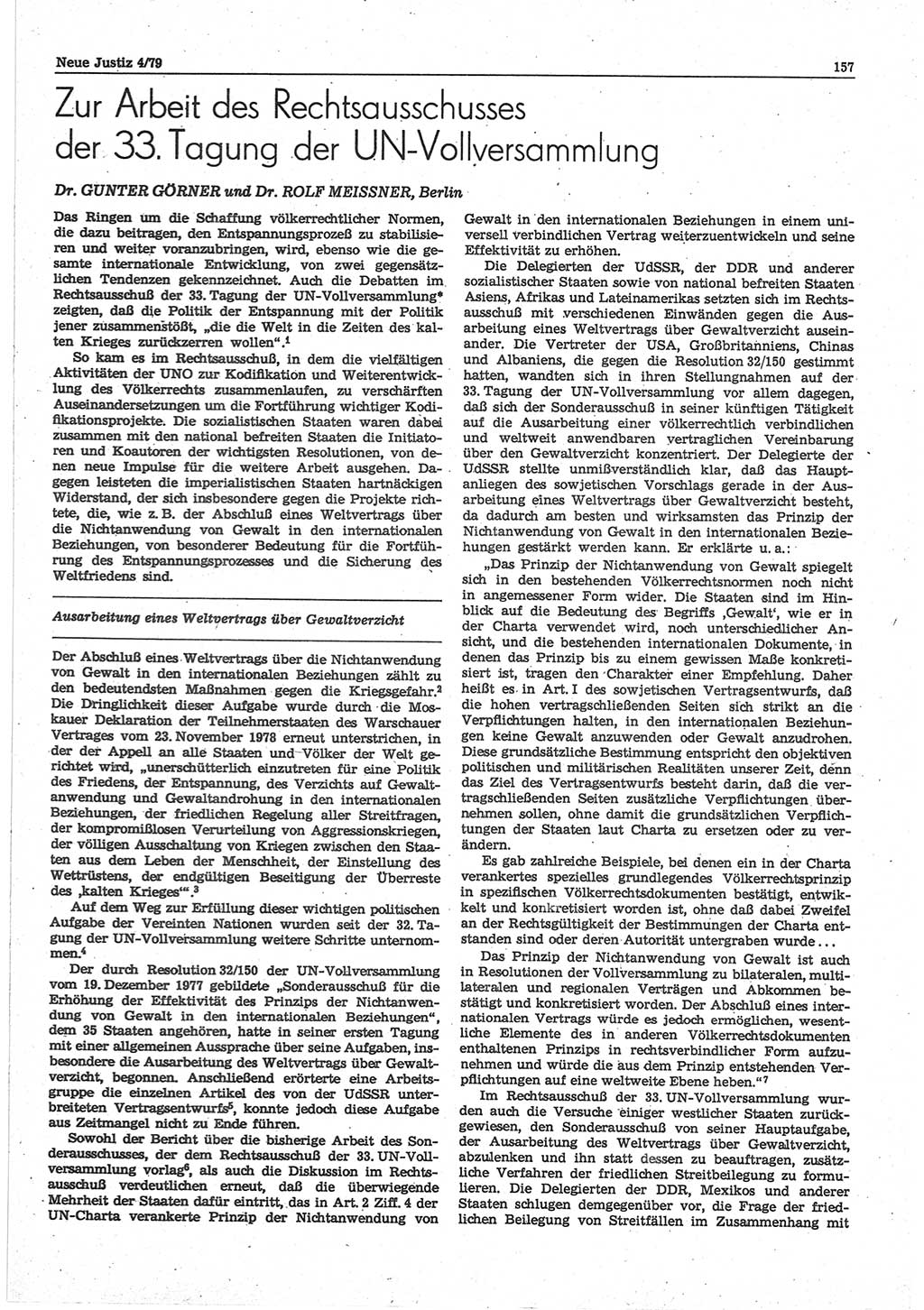 Neue Justiz (NJ), Zeitschrift für sozialistisches Recht und Gesetzlichkeit [Deutsche Demokratische Republik (DDR)], 33. Jahrgang 1979, Seite 157 (NJ DDR 1979, S. 157)