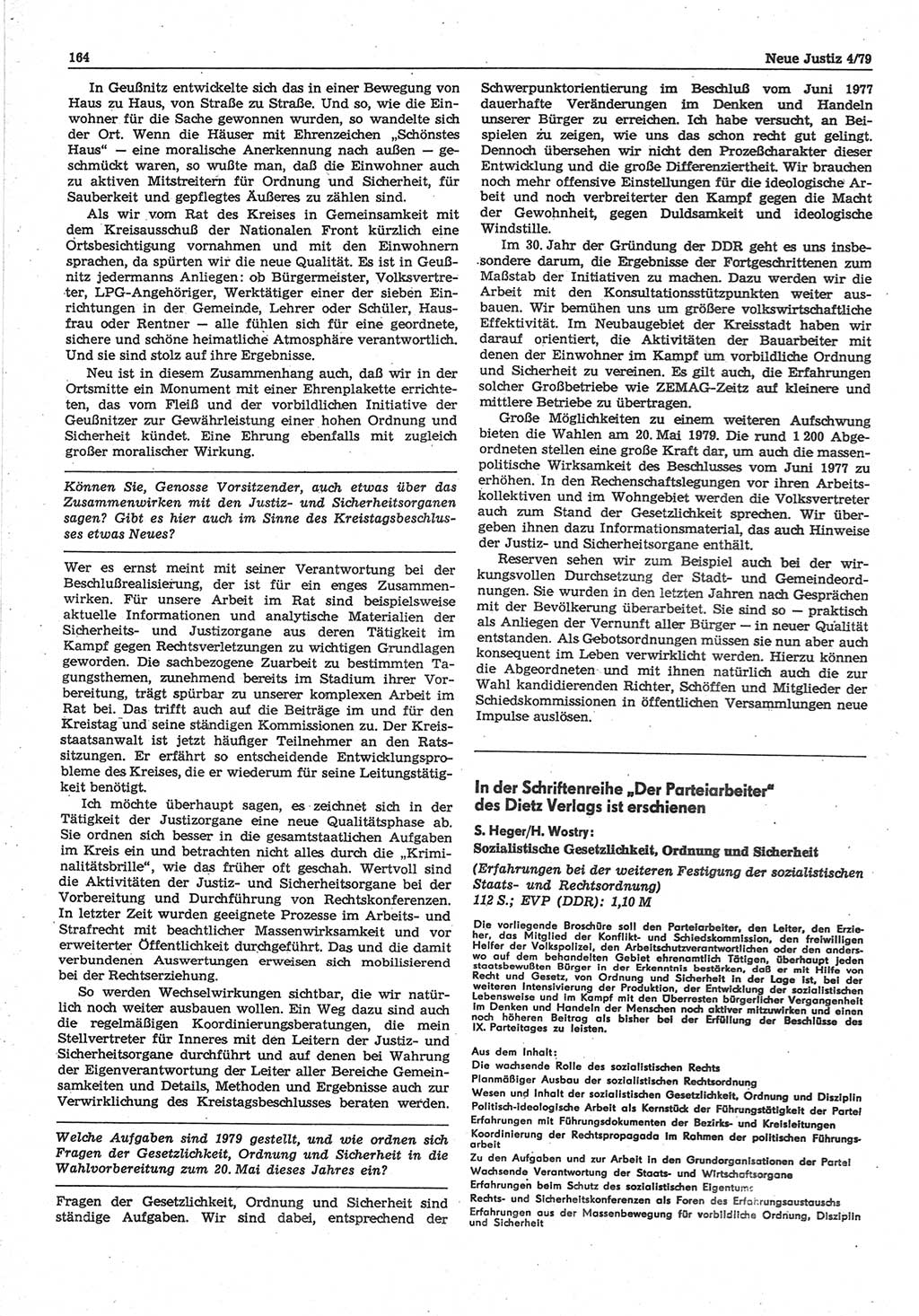 Neue Justiz (NJ), Zeitschrift für sozialistisches Recht und Gesetzlichkeit [Deutsche Demokratische Republik (DDR)], 33. Jahrgang 1979, Seite 164 (NJ DDR 1979, S. 164)