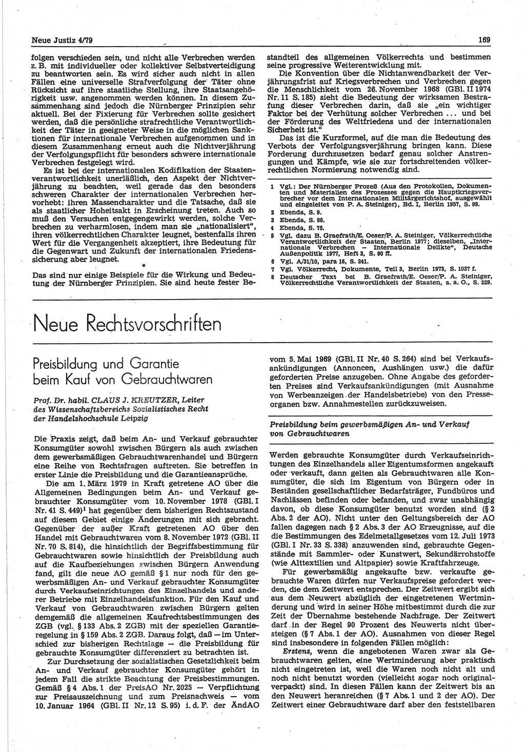 Neue Justiz (NJ), Zeitschrift für sozialistisches Recht und Gesetzlichkeit [Deutsche Demokratische Republik (DDR)], 33. Jahrgang 1979, Seite 169 (NJ DDR 1979, S. 169)