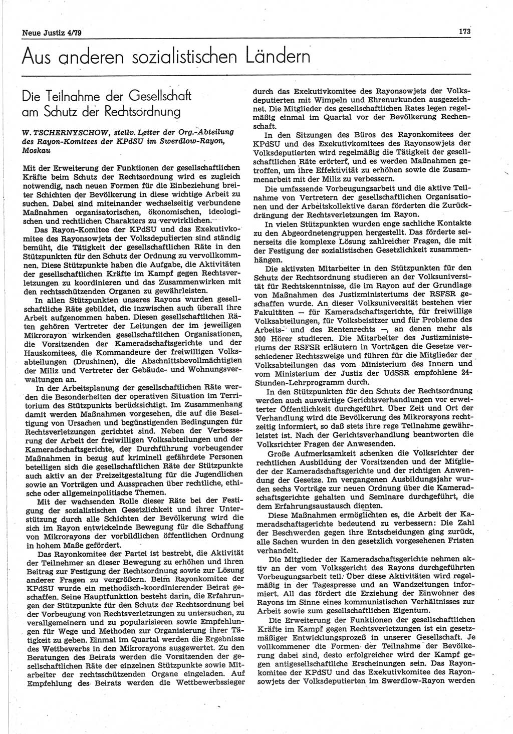 Neue Justiz (NJ), Zeitschrift für sozialistisches Recht und Gesetzlichkeit [Deutsche Demokratische Republik (DDR)], 33. Jahrgang 1979, Seite 173 (NJ DDR 1979, S. 173)
