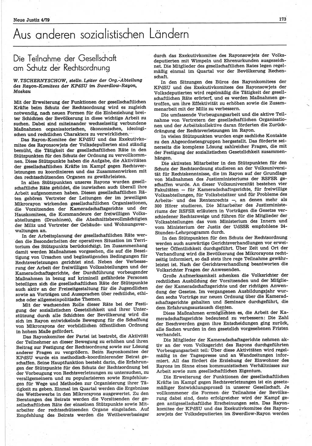Neue Justiz (NJ), Zeitschrift für sozialistisches Recht und Gesetzlichkeit [Deutsche Demokratische Republik (DDR)], 33. Jahrgang 1979, Seite 173 (NJ DDR 1979, S. 173)