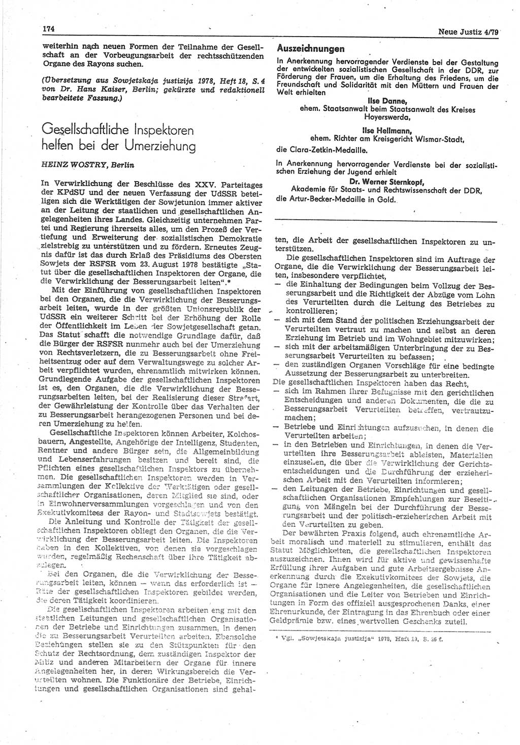 Neue Justiz (NJ), Zeitschrift für sozialistisches Recht und Gesetzlichkeit [Deutsche Demokratische Republik (DDR)], 33. Jahrgang 1979, Seite 174 (NJ DDR 1979, S. 174)