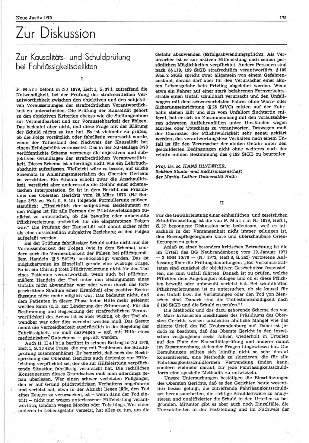 Neue Justiz (NJ), Zeitschrift für sozialistisches Recht und Gesetzlichkeit [Deutsche Demokratische Republik (DDR)], 33. Jahrgang 1979, Seite 175 (NJ DDR 1979, S. 175)