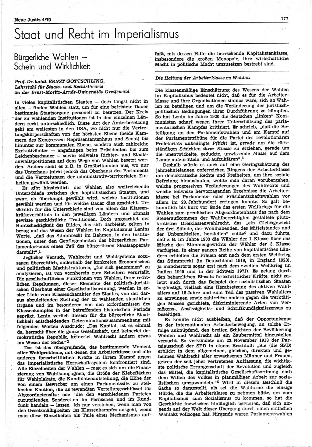 Neue Justiz (NJ), Zeitschrift für sozialistisches Recht und Gesetzlichkeit [Deutsche Demokratische Republik (DDR)], 33. Jahrgang 1979, Seite 177 (NJ DDR 1979, S. 177)