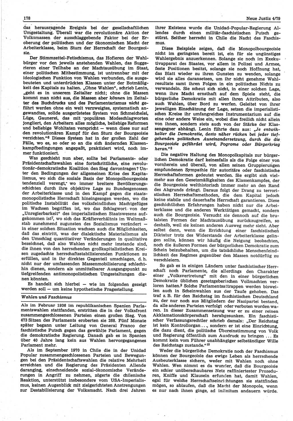 Neue Justiz (NJ), Zeitschrift für sozialistisches Recht und Gesetzlichkeit [Deutsche Demokratische Republik (DDR)], 33. Jahrgang 1979, Seite 178 (NJ DDR 1979, S. 178)