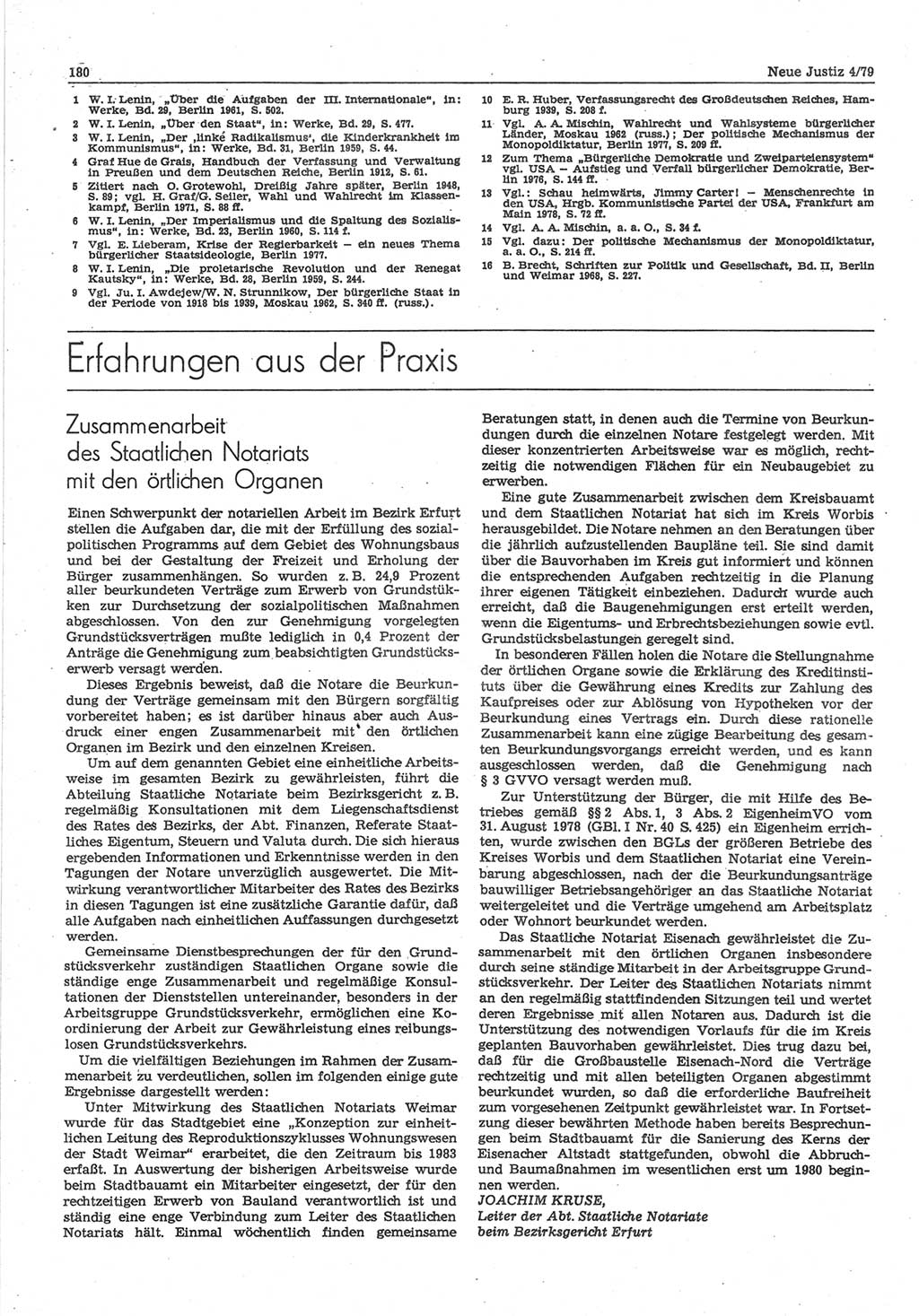 Neue Justiz (NJ), Zeitschrift für sozialistisches Recht und Gesetzlichkeit [Deutsche Demokratische Republik (DDR)], 33. Jahrgang 1979, Seite 180 (NJ DDR 1979, S. 180)