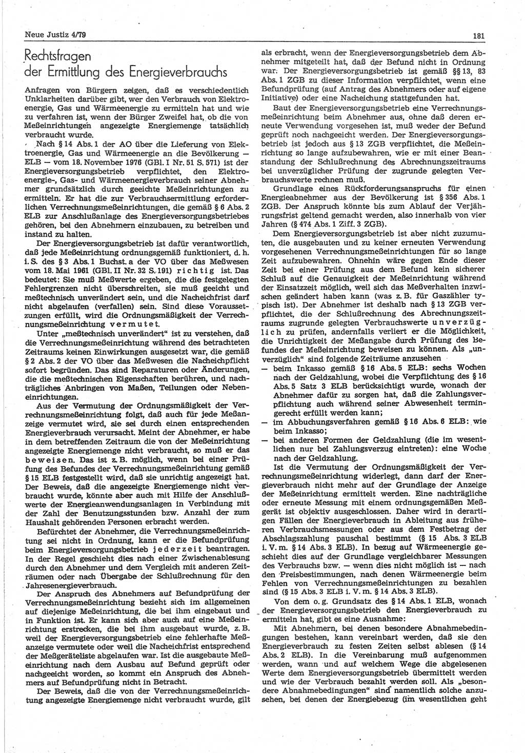 Neue Justiz (NJ), Zeitschrift für sozialistisches Recht und Gesetzlichkeit [Deutsche Demokratische Republik (DDR)], 33. Jahrgang 1979, Seite 181 (NJ DDR 1979, S. 181)
