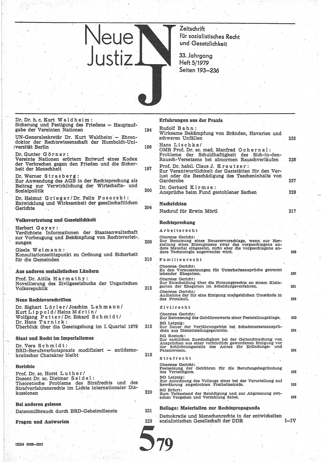 Neue Justiz (NJ), Zeitschrift für sozialistisches Recht und Gesetzlichkeit [Deutsche Demokratische Republik (DDR)], 33. Jahrgang 1979, Seite 193 (NJ DDR 1979, S. 193)