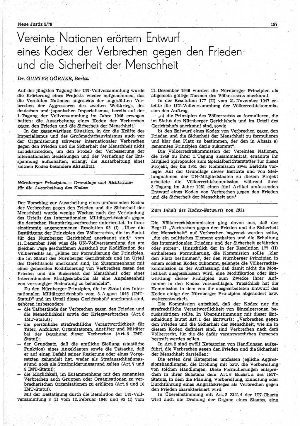 Neue Justiz (NJ), Zeitschrift für sozialistisches Recht und Gesetzlichkeit [Deutsche Demokratische Republik (DDR)], 33. Jahrgang 1979, Seite 197 (NJ DDR 1979, S. 197)