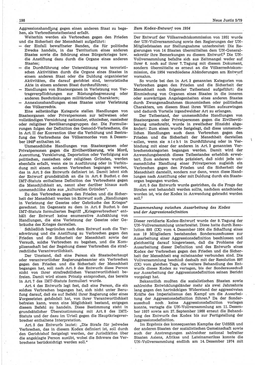Neue Justiz (NJ), Zeitschrift für sozialistisches Recht und Gesetzlichkeit [Deutsche Demokratische Republik (DDR)], 33. Jahrgang 1979, Seite 198 (NJ DDR 1979, S. 198)