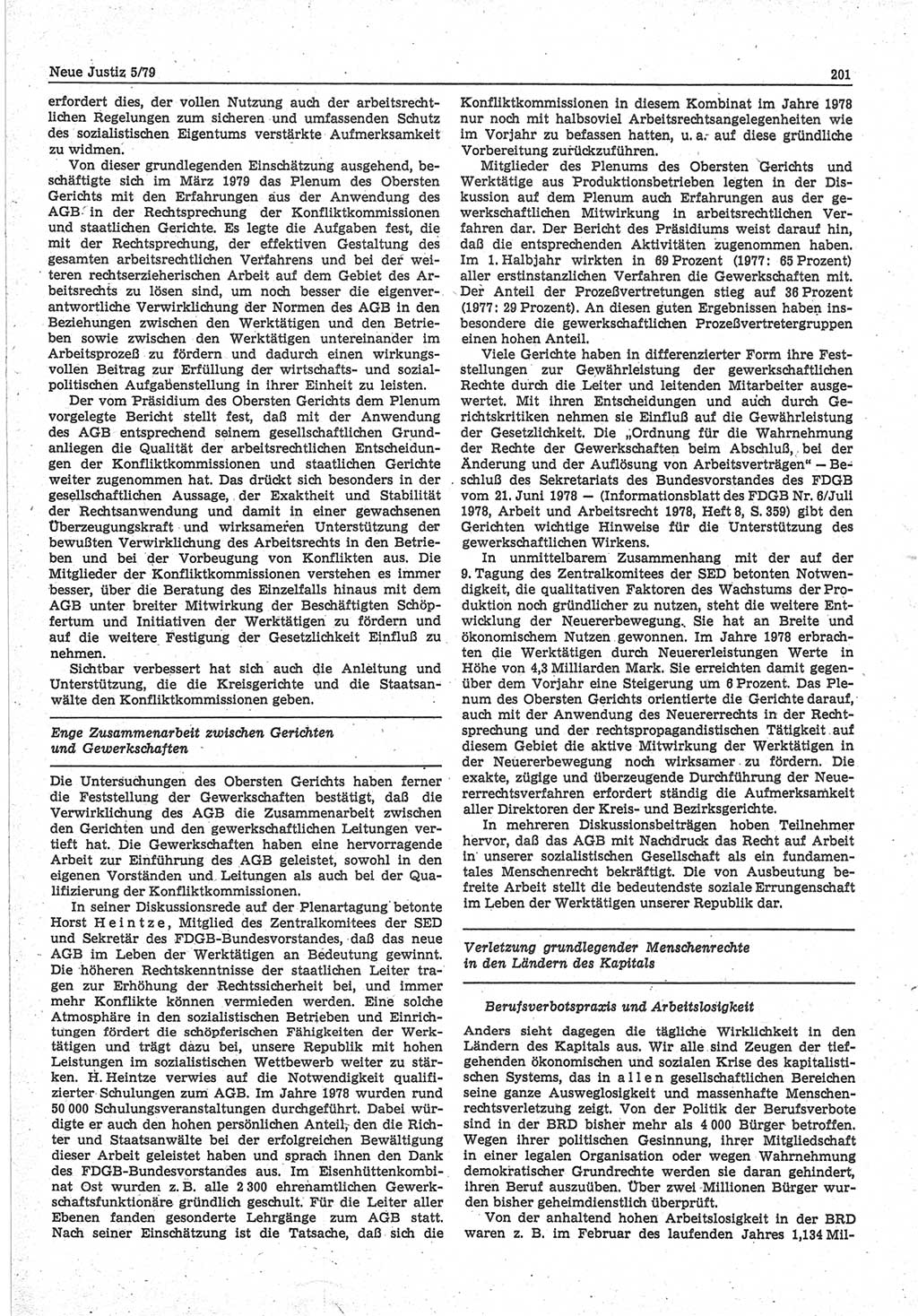 Neue Justiz (NJ), Zeitschrift für sozialistisches Recht und Gesetzlichkeit [Deutsche Demokratische Republik (DDR)], 33. Jahrgang 1979, Seite 201 (NJ DDR 1979, S. 201)