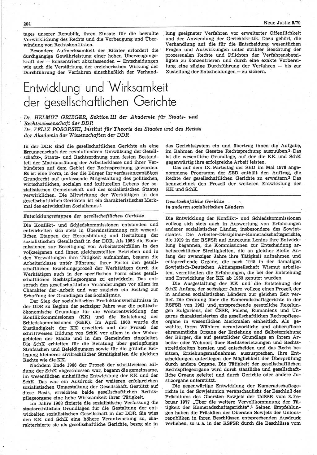 Neue Justiz (NJ), Zeitschrift für sozialistisches Recht und Gesetzlichkeit [Deutsche Demokratische Republik (DDR)], 33. Jahrgang 1979, Seite 204 (NJ DDR 1979, S. 204)