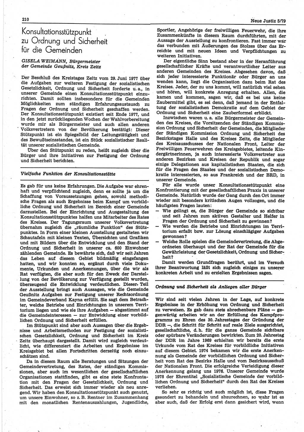 Neue Justiz (NJ), Zeitschrift für sozialistisches Recht und Gesetzlichkeit [Deutsche Demokratische Republik (DDR)], 33. Jahrgang 1979, Seite 210 (NJ DDR 1979, S. 210)