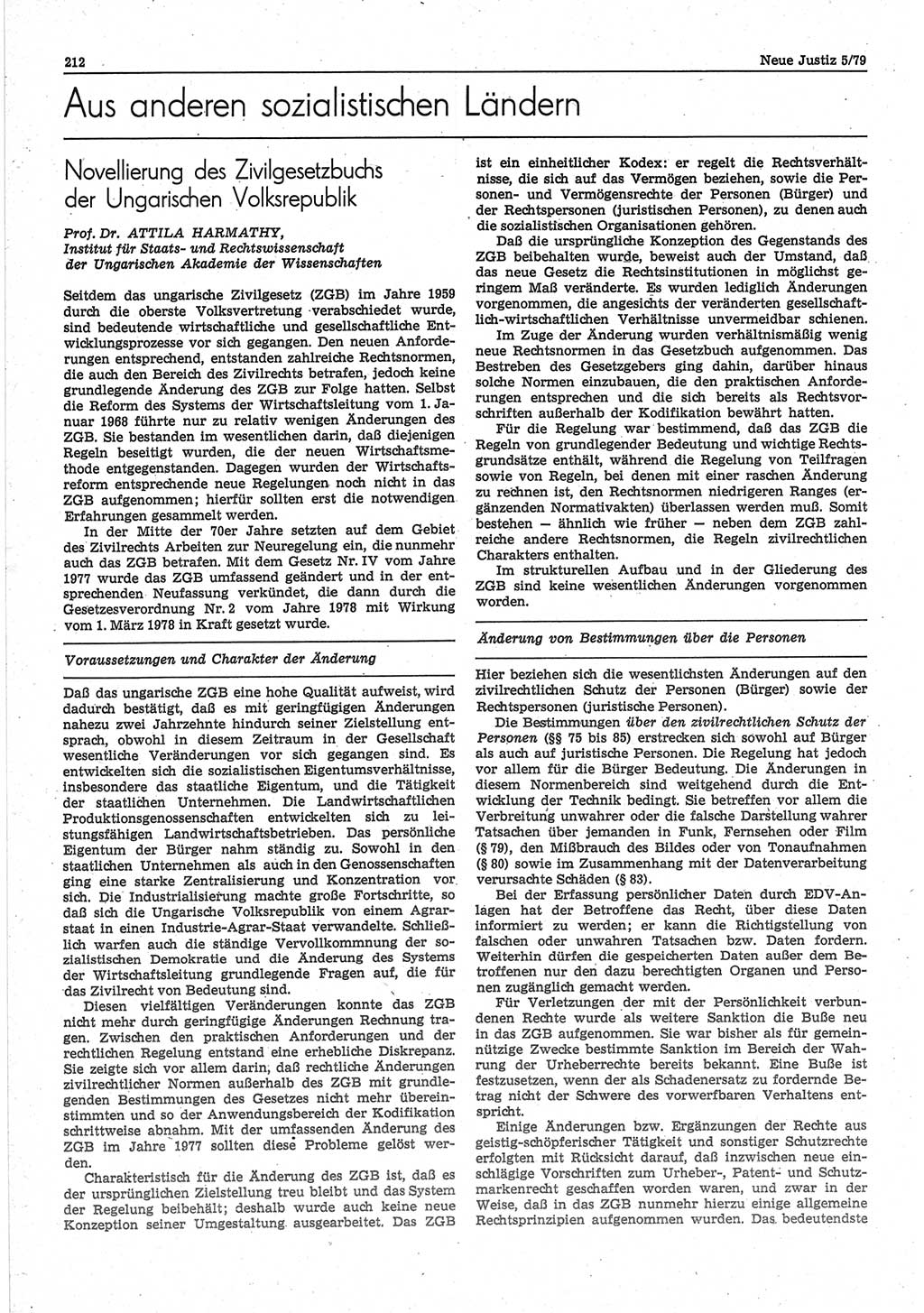 Neue Justiz (NJ), Zeitschrift für sozialistisches Recht und Gesetzlichkeit [Deutsche Demokratische Republik (DDR)], 33. Jahrgang 1979, Seite 212 (NJ DDR 1979, S. 212)