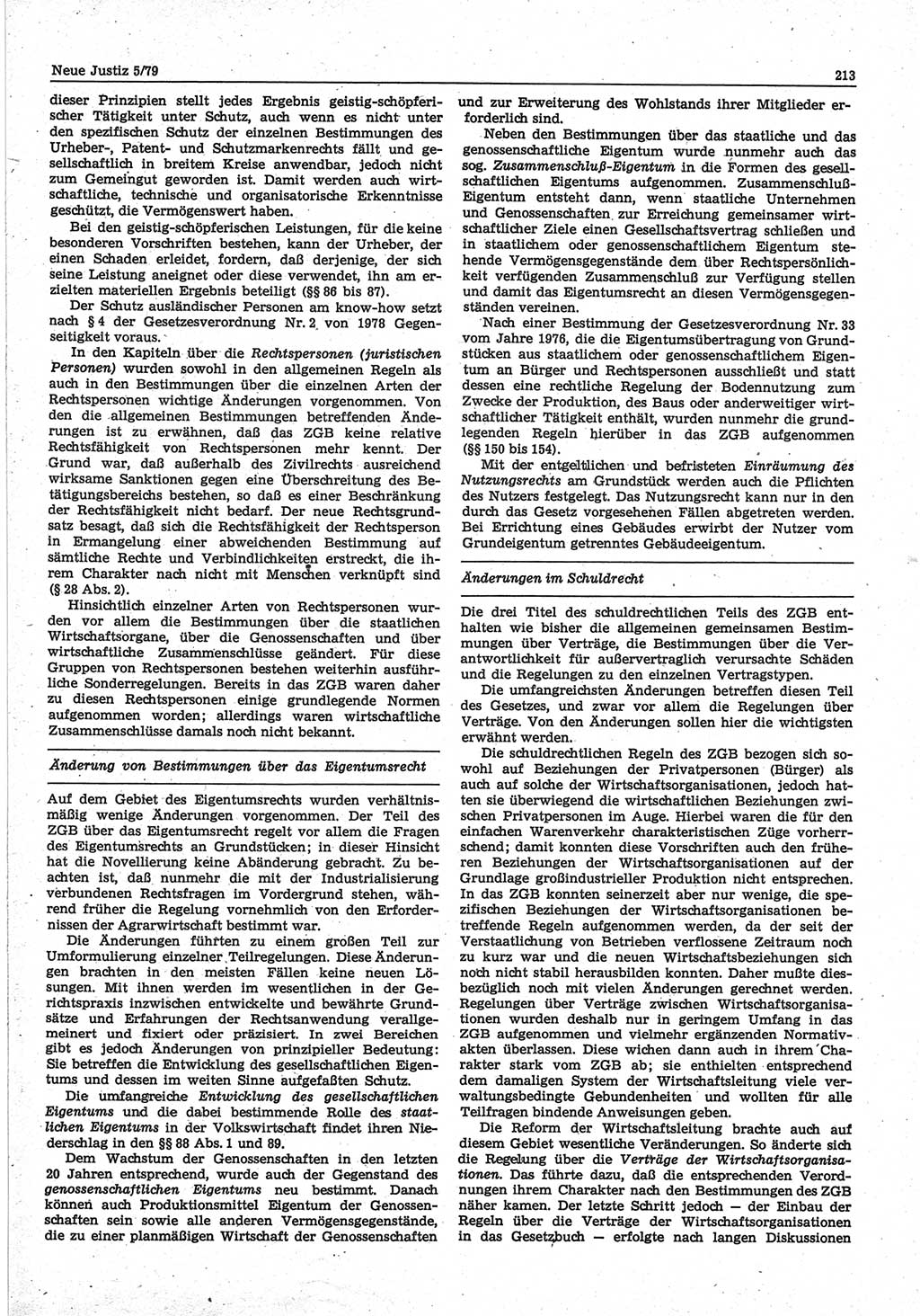 Neue Justiz (NJ), Zeitschrift für sozialistisches Recht und Gesetzlichkeit [Deutsche Demokratische Republik (DDR)], 33. Jahrgang 1979, Seite 213 (NJ DDR 1979, S. 213)