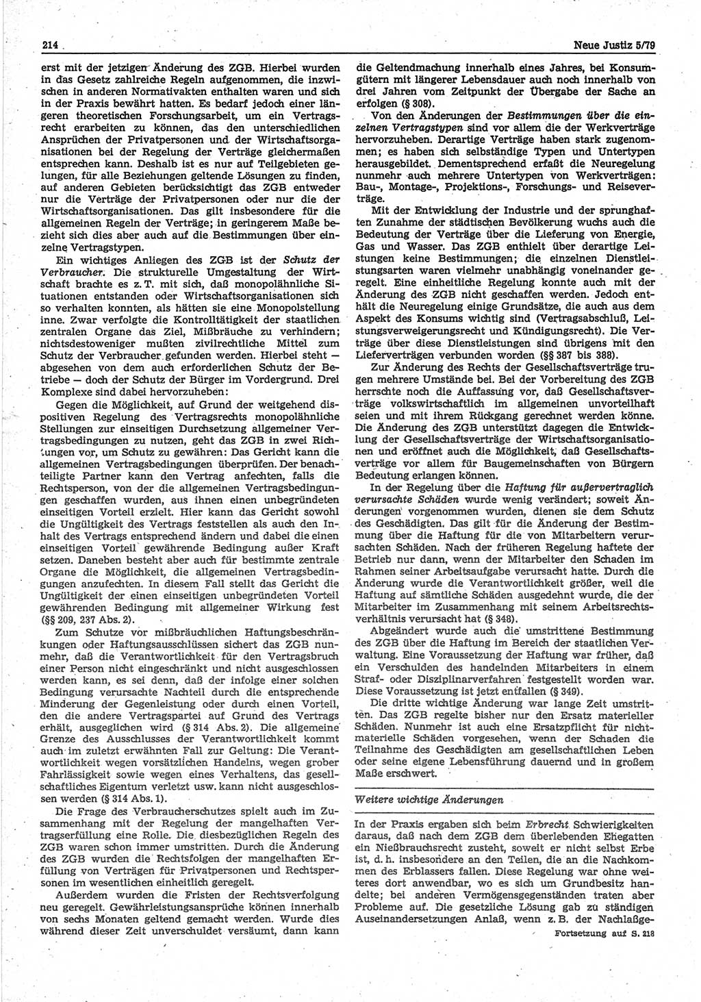Neue Justiz (NJ), Zeitschrift für sozialistisches Recht und Gesetzlichkeit [Deutsche Demokratische Republik (DDR)], 33. Jahrgang 1979, Seite 214 (NJ DDR 1979, S. 214)