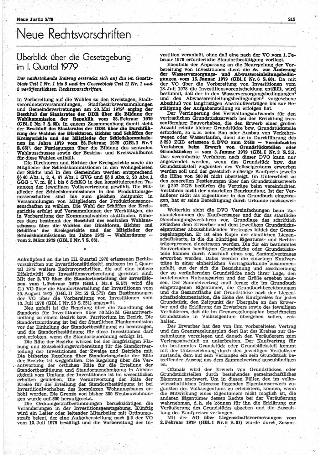 Neue Justiz (NJ), Zeitschrift für sozialistisches Recht und Gesetzlichkeit [Deutsche Demokratische Republik (DDR)], 33. Jahrgang 1979, Seite 215 (NJ DDR 1979, S. 215)