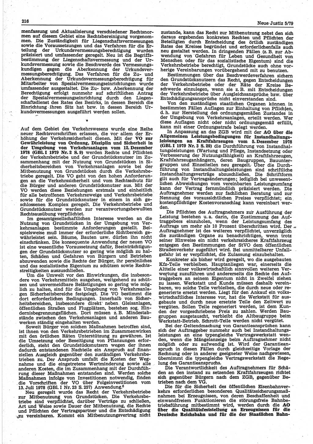 Neue Justiz (NJ), Zeitschrift für sozialistisches Recht und Gesetzlichkeit [Deutsche Demokratische Republik (DDR)], 33. Jahrgang 1979, Seite 216 (NJ DDR 1979, S. 216)