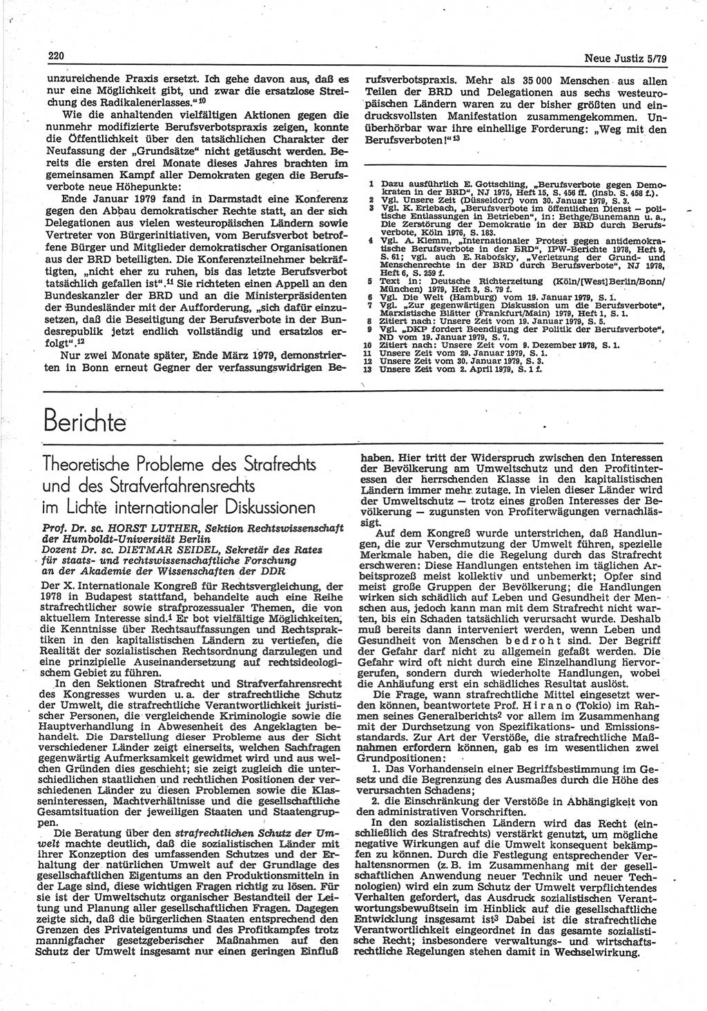 Neue Justiz (NJ), Zeitschrift für sozialistisches Recht und Gesetzlichkeit [Deutsche Demokratische Republik (DDR)], 33. Jahrgang 1979, Seite 220 (NJ DDR 1979, S. 220)