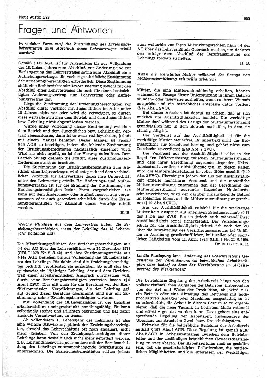 Neue Justiz (NJ), Zeitschrift für sozialistisches Recht und Gesetzlichkeit [Deutsche Demokratische Republik (DDR)], 33. Jahrgang 1979, Seite 223 (NJ DDR 1979, S. 223)