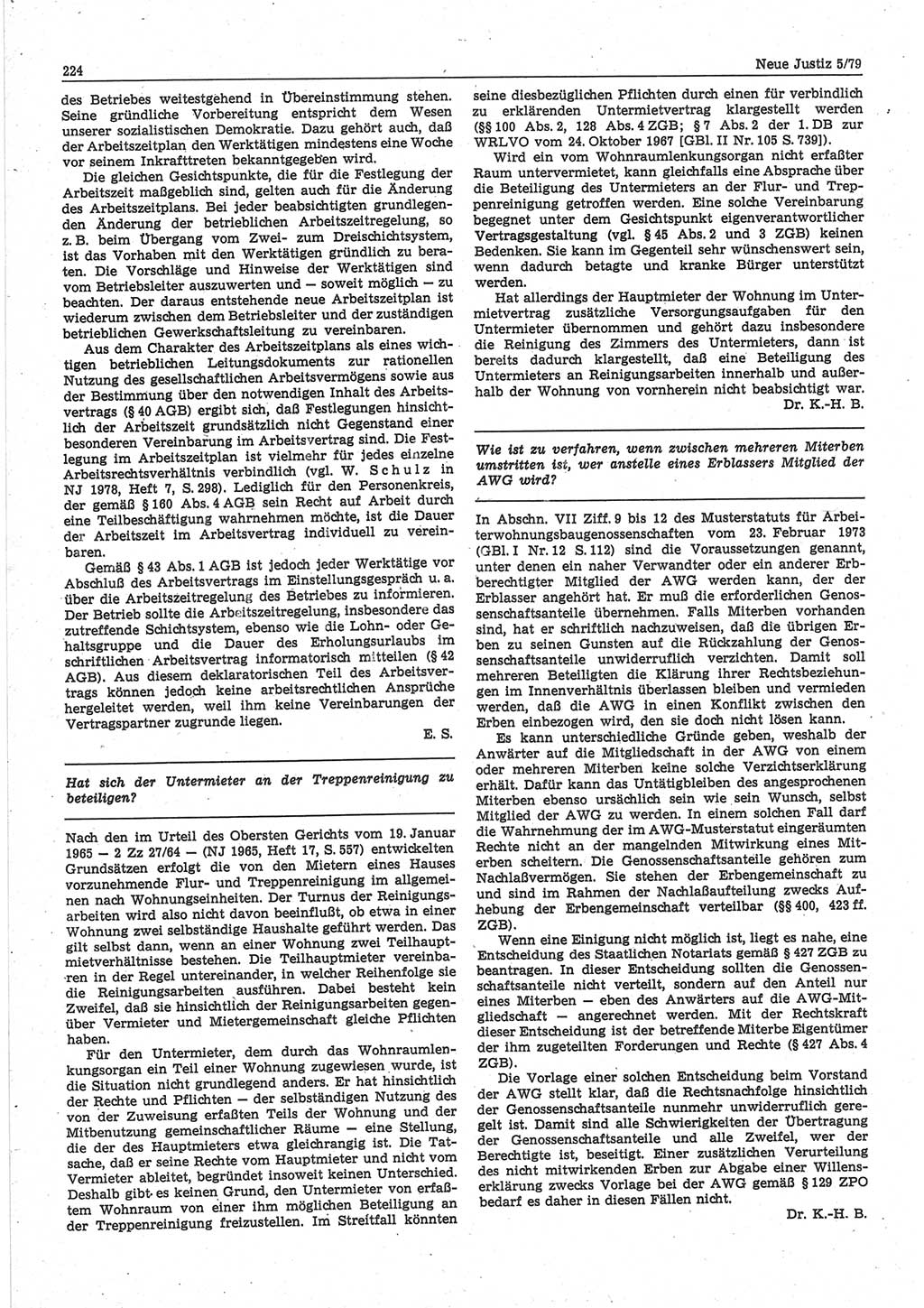 Neue Justiz (NJ), Zeitschrift für sozialistisches Recht und Gesetzlichkeit [Deutsche Demokratische Republik (DDR)], 33. Jahrgang 1979, Seite 224 (NJ DDR 1979, S. 224)
