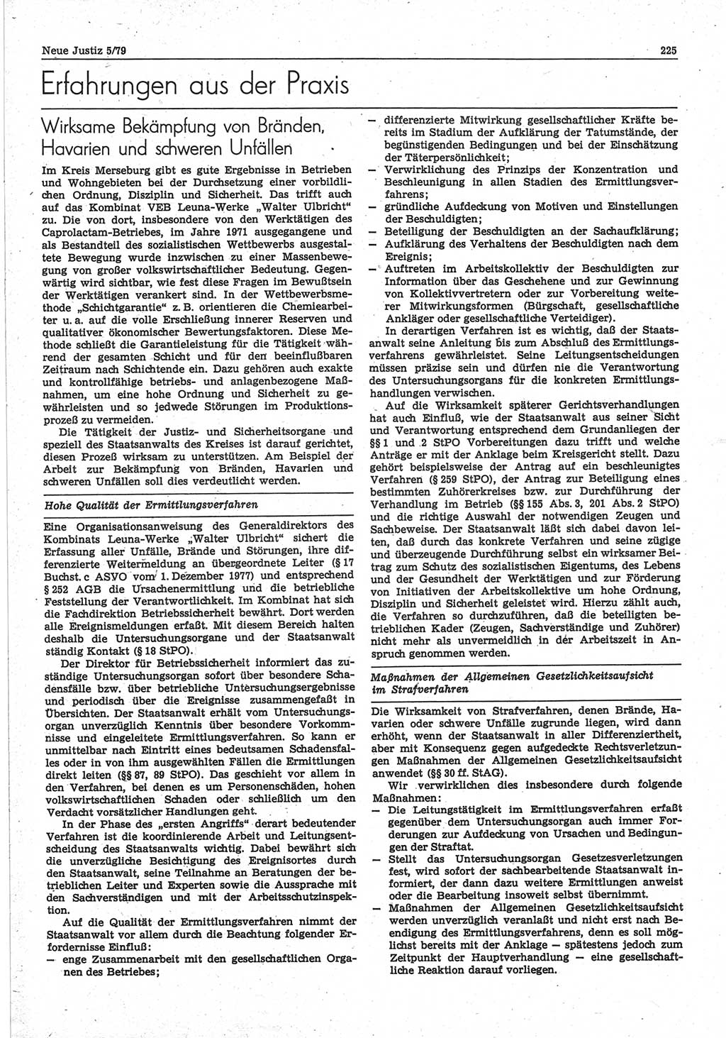 Neue Justiz (NJ), Zeitschrift für sozialistisches Recht und Gesetzlichkeit [Deutsche Demokratische Republik (DDR)], 33. Jahrgang 1979, Seite 225 (NJ DDR 1979, S. 225)