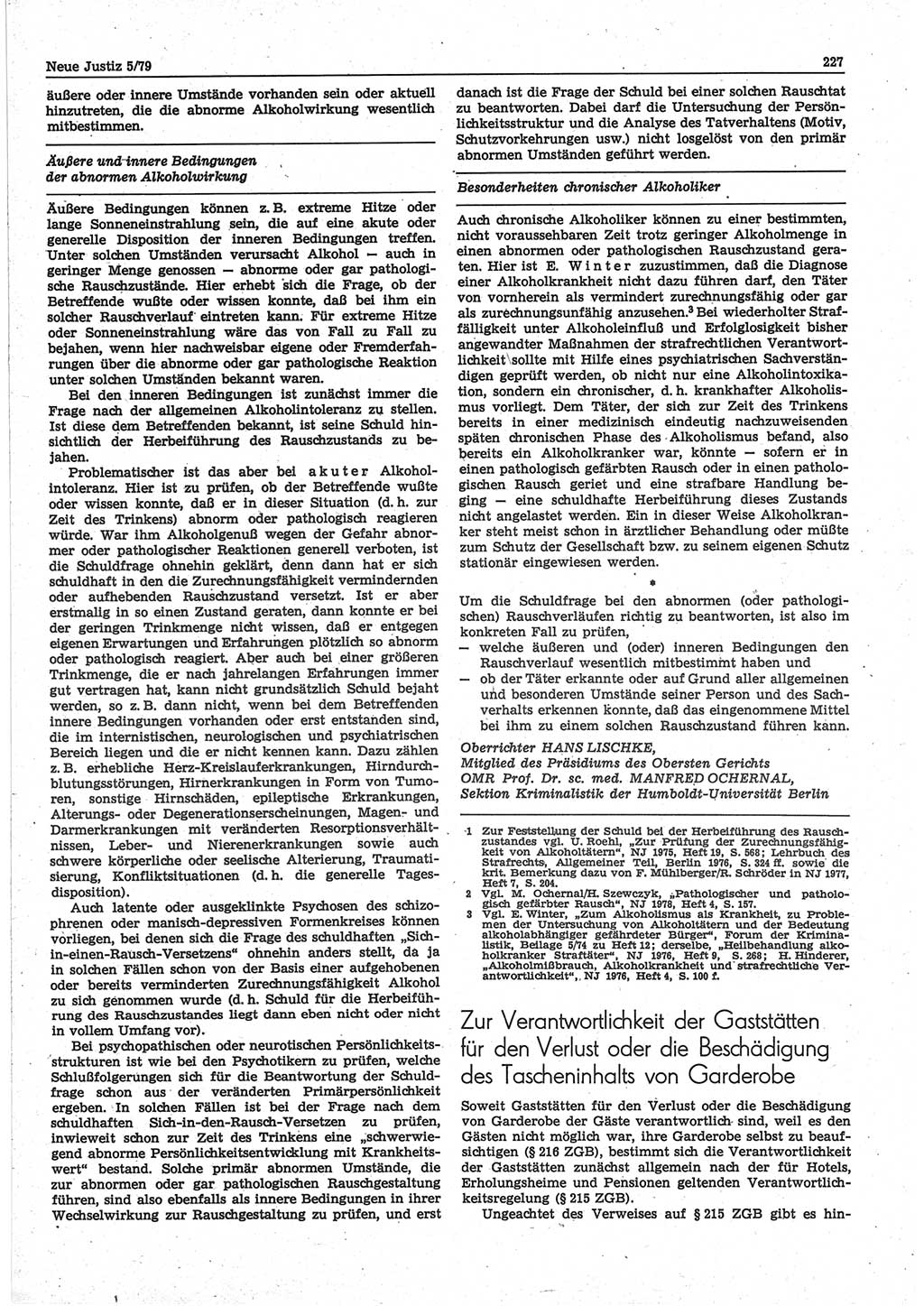 Neue Justiz (NJ), Zeitschrift für sozialistisches Recht und Gesetzlichkeit [Deutsche Demokratische Republik (DDR)], 33. Jahrgang 1979, Seite 227 (NJ DDR 1979, S. 227)
