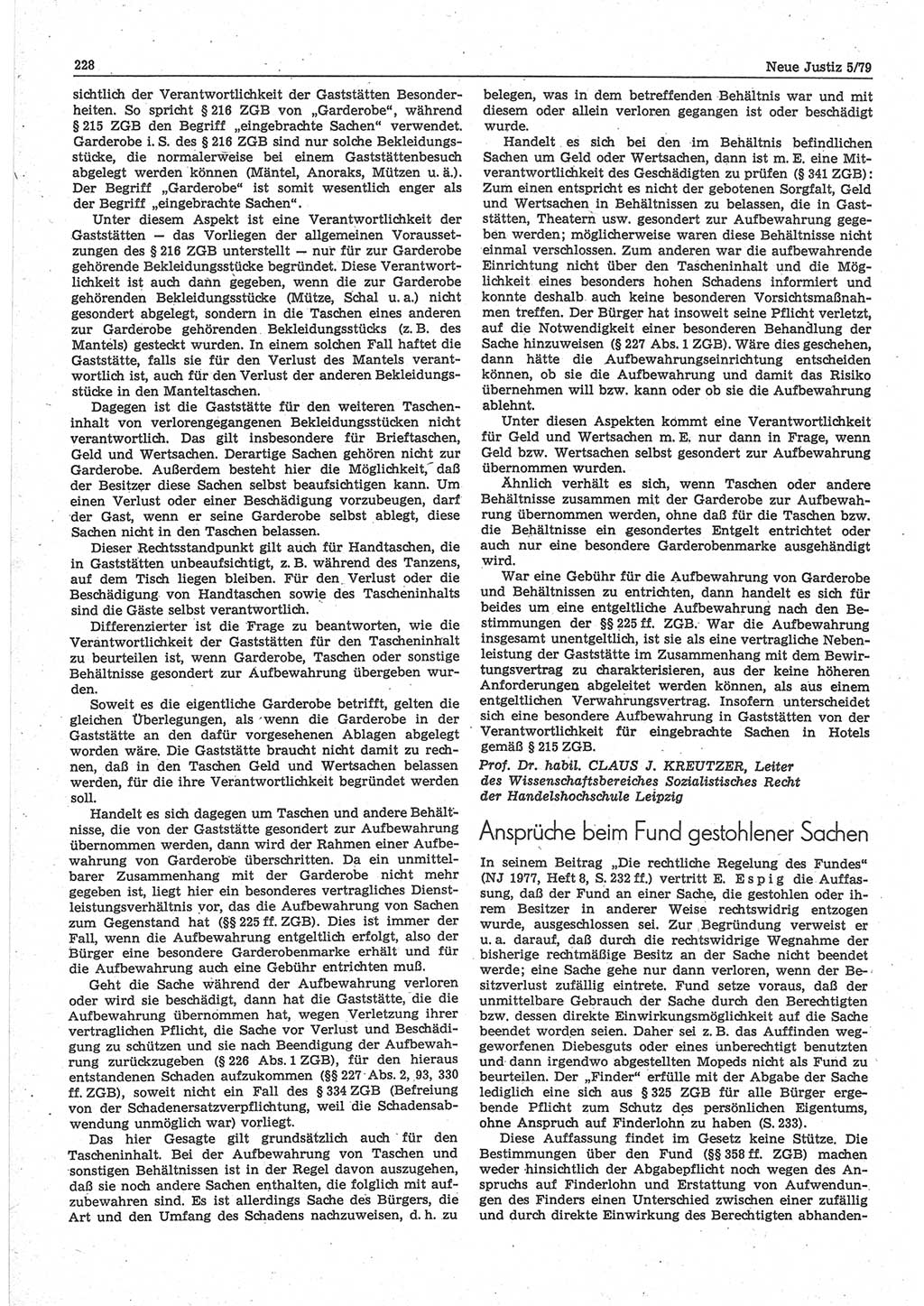 Neue Justiz (NJ), Zeitschrift für sozialistisches Recht und Gesetzlichkeit [Deutsche Demokratische Republik (DDR)], 33. Jahrgang 1979, Seite 228 (NJ DDR 1979, S. 228)