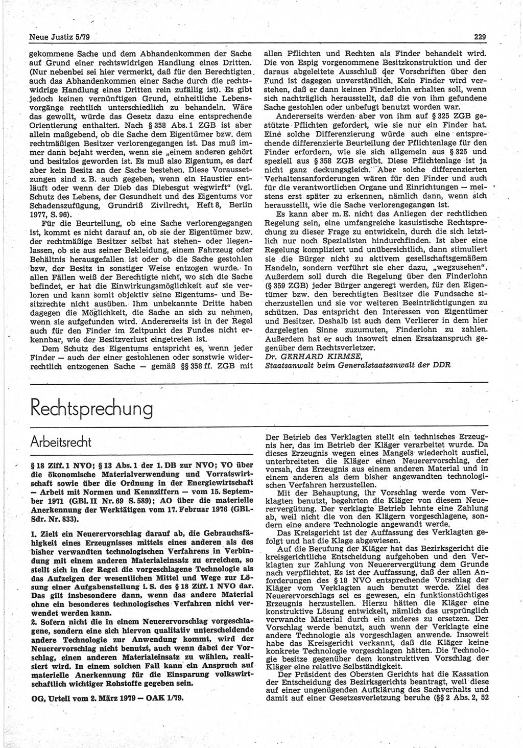 Neue Justiz (NJ), Zeitschrift für sozialistisches Recht und Gesetzlichkeit [Deutsche Demokratische Republik (DDR)], 33. Jahrgang 1979, Seite 229 (NJ DDR 1979, S. 229)