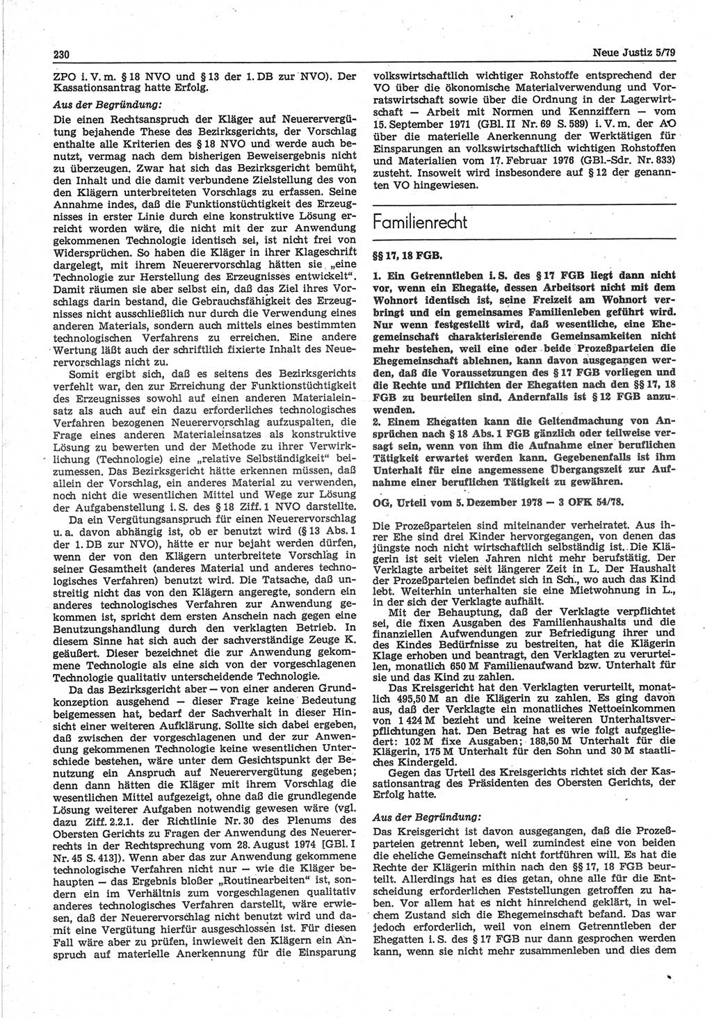 Neue Justiz (NJ), Zeitschrift für sozialistisches Recht und Gesetzlichkeit [Deutsche Demokratische Republik (DDR)], 33. Jahrgang 1979, Seite 230 (NJ DDR 1979, S. 230)