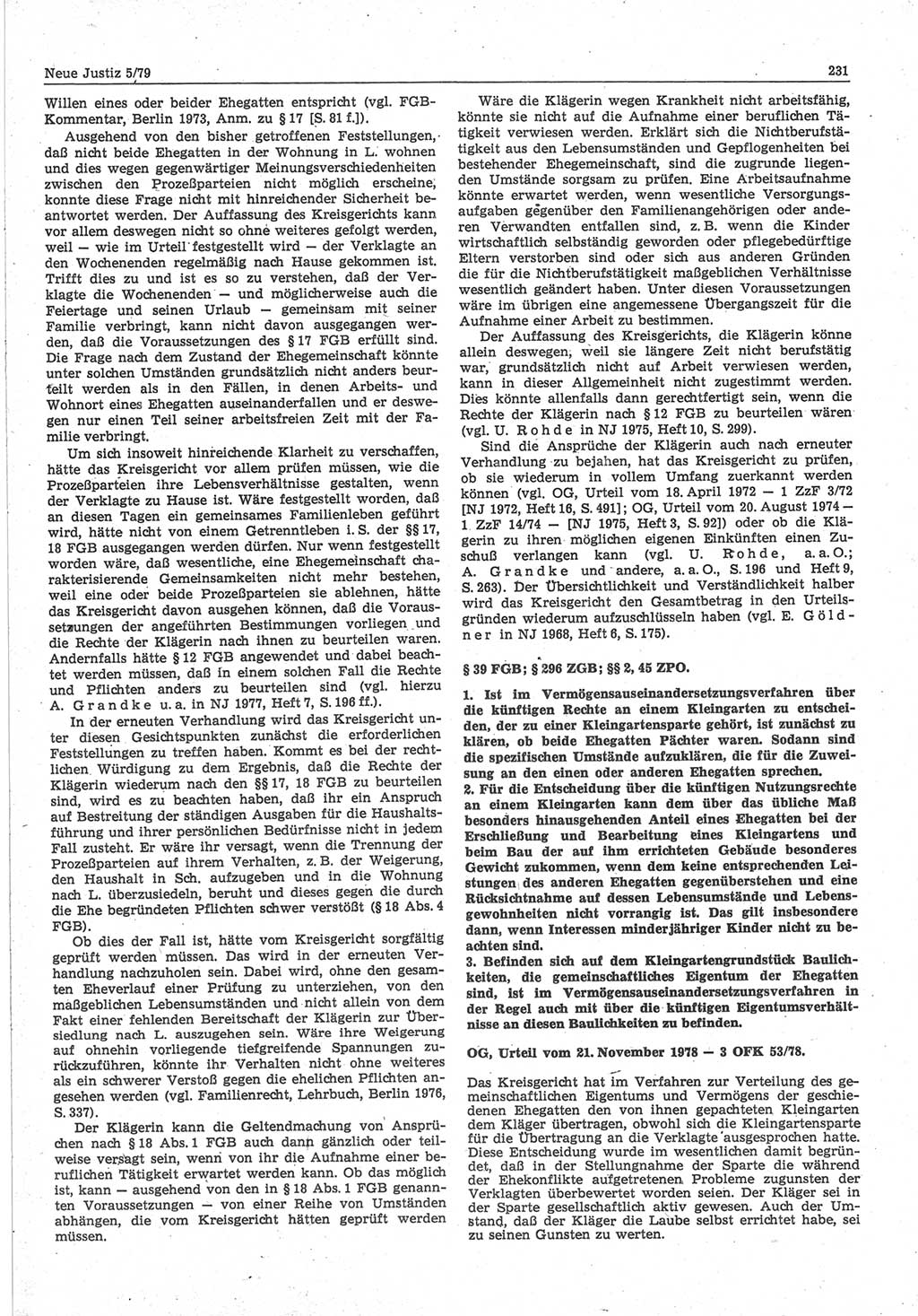 Neue Justiz (NJ), Zeitschrift für sozialistisches Recht und Gesetzlichkeit [Deutsche Demokratische Republik (DDR)], 33. Jahrgang 1979, Seite 231 (NJ DDR 1979, S. 231)