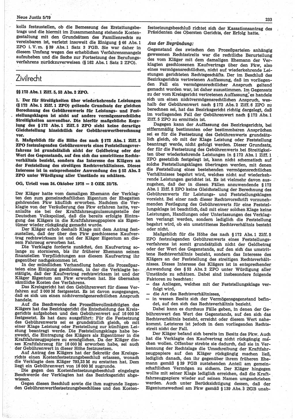 Neue Justiz (NJ), Zeitschrift für sozialistisches Recht und Gesetzlichkeit [Deutsche Demokratische Republik (DDR)], 33. Jahrgang 1979, Seite 233 (NJ DDR 1979, S. 233)