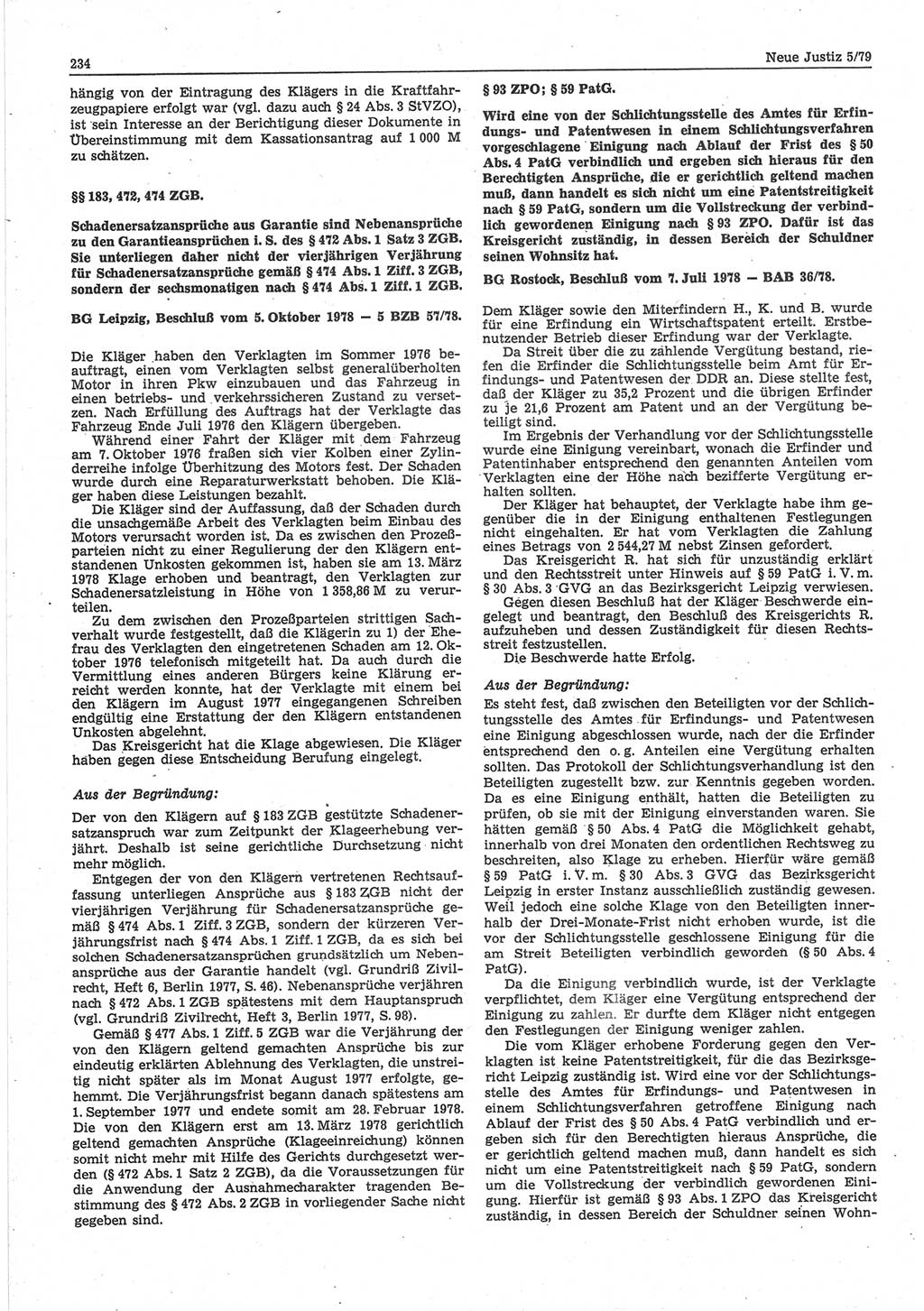 Neue Justiz (NJ), Zeitschrift für sozialistisches Recht und Gesetzlichkeit [Deutsche Demokratische Republik (DDR)], 33. Jahrgang 1979, Seite 234 (NJ DDR 1979, S. 234)