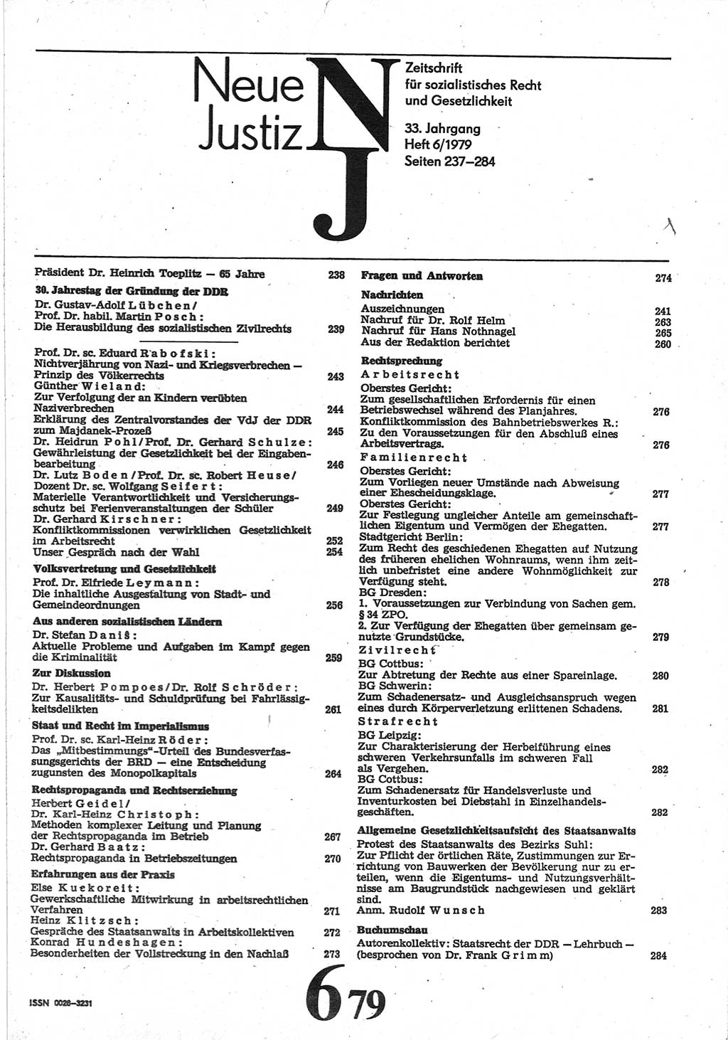Neue Justiz (NJ), Zeitschrift für sozialistisches Recht und Gesetzlichkeit [Deutsche Demokratische Republik (DDR)], 33. Jahrgang 1979, Seite 237 (NJ DDR 1979, S. 237)