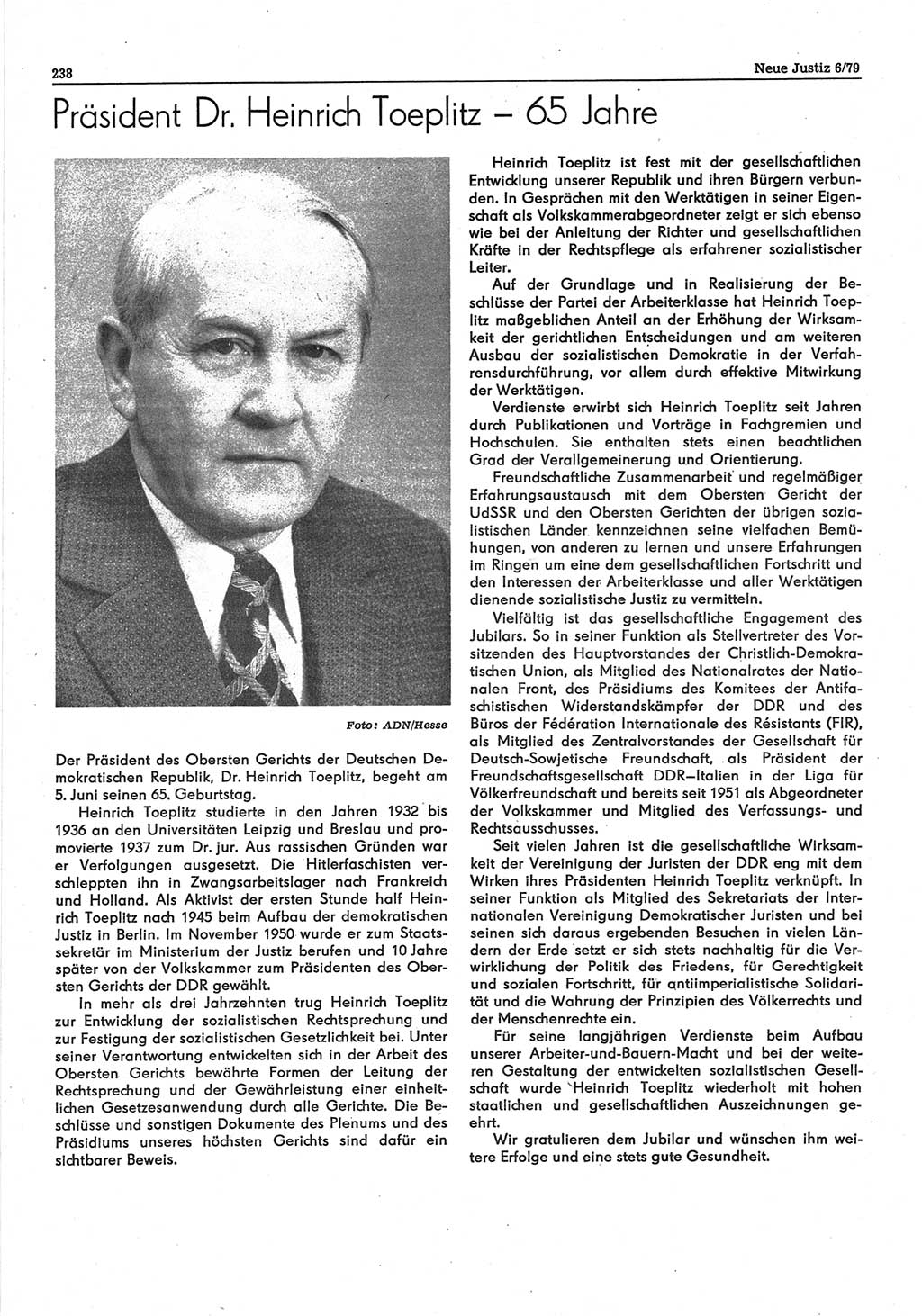 Neue Justiz (NJ), Zeitschrift für sozialistisches Recht und Gesetzlichkeit [Deutsche Demokratische Republik (DDR)], 33. Jahrgang 1979, Seite 238 (NJ DDR 1979, S. 238)
