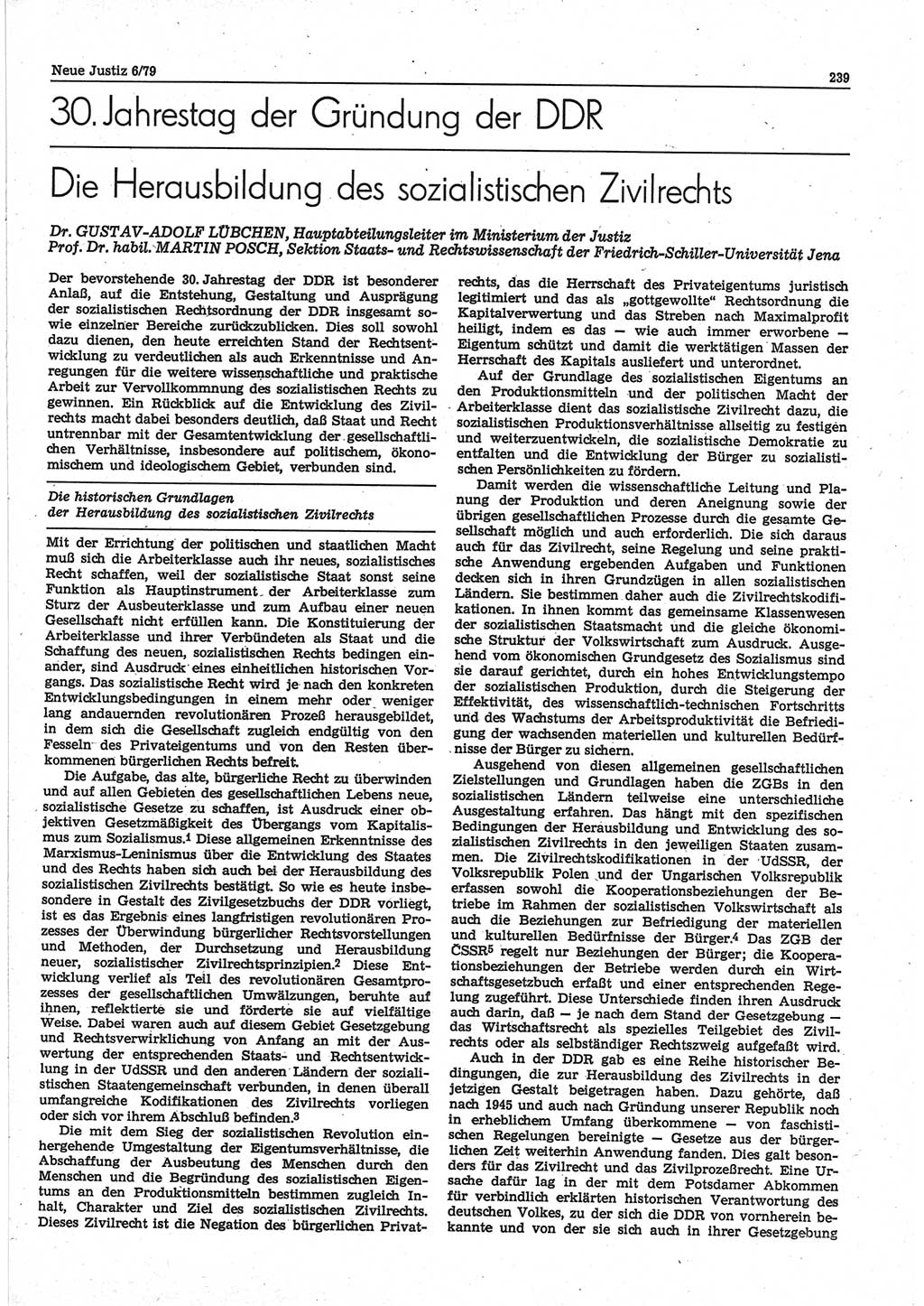 Neue Justiz (NJ), Zeitschrift für sozialistisches Recht und Gesetzlichkeit [Deutsche Demokratische Republik (DDR)], 33. Jahrgang 1979, Seite 239 (NJ DDR 1979, S. 239)