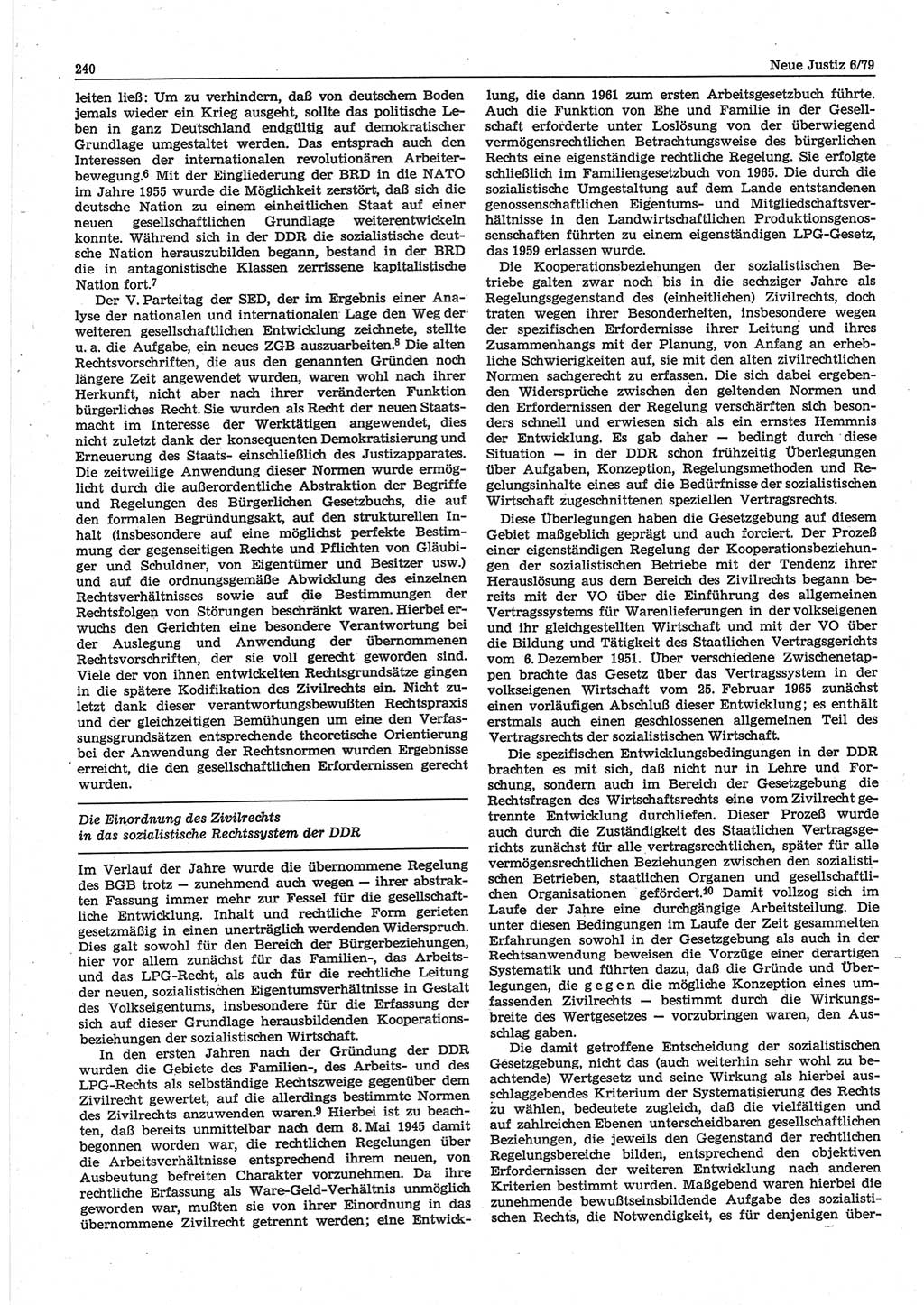 Neue Justiz (NJ), Zeitschrift für sozialistisches Recht und Gesetzlichkeit [Deutsche Demokratische Republik (DDR)], 33. Jahrgang 1979, Seite 240 (NJ DDR 1979, S. 240)