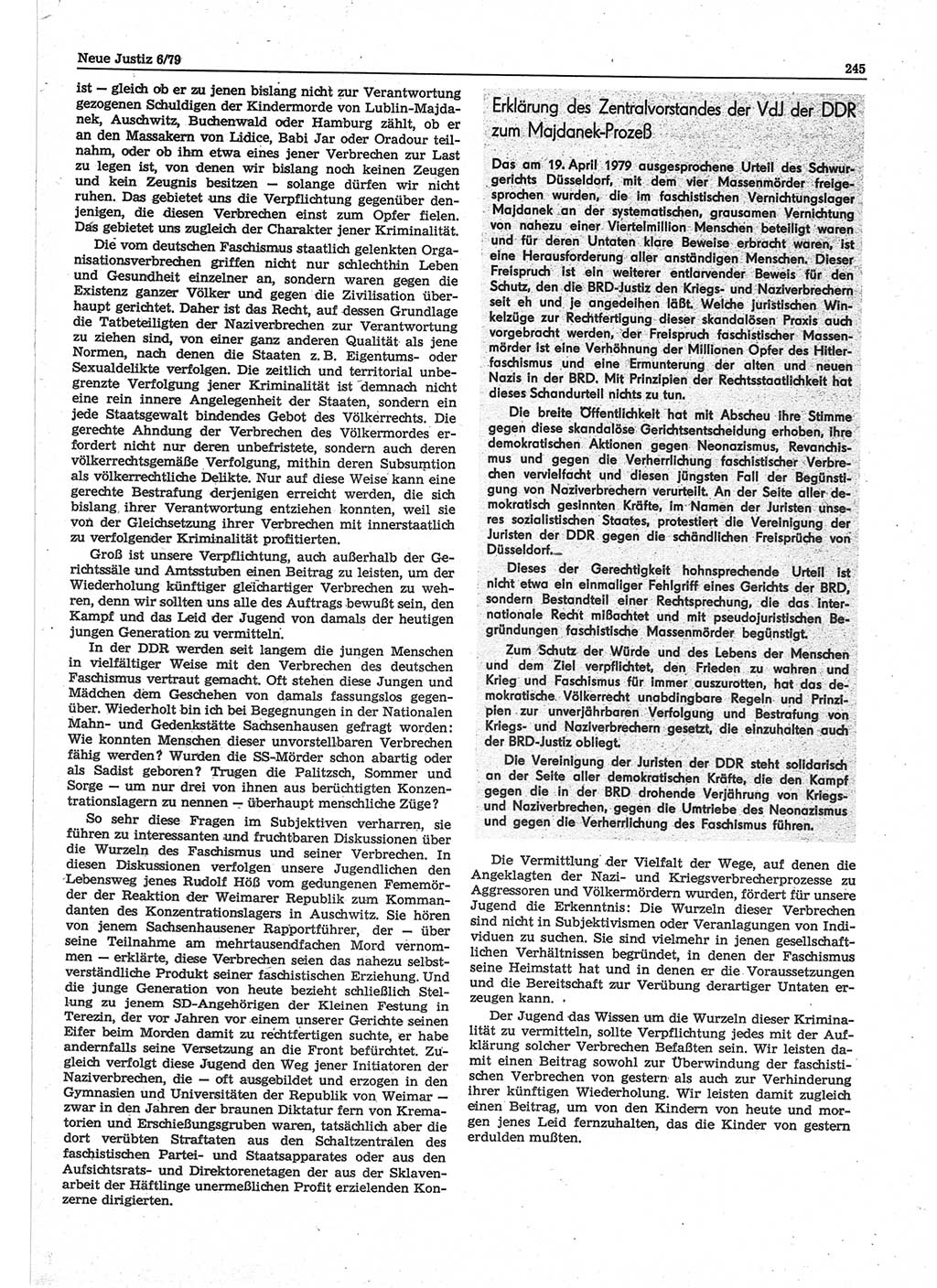 Neue Justiz (NJ), Zeitschrift für sozialistisches Recht und Gesetzlichkeit [Deutsche Demokratische Republik (DDR)], 33. Jahrgang 1979, Seite 245 (NJ DDR 1979, S. 245)