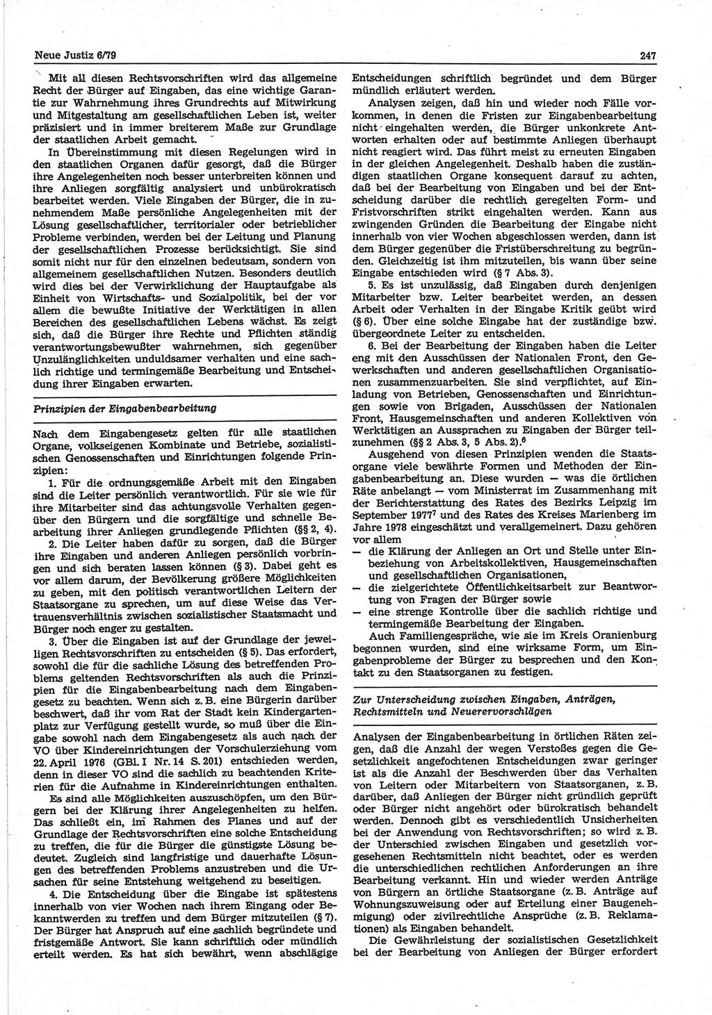 Neue Justiz (NJ), Zeitschrift für sozialistisches Recht und Gesetzlichkeit [Deutsche Demokratische Republik (DDR)], 33. Jahrgang 1979, Seite 247 (NJ DDR 1979, S. 247)