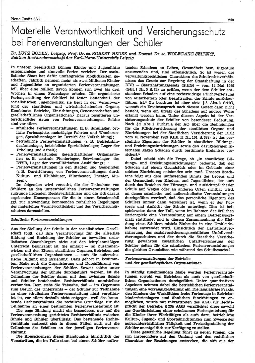 Neue Justiz (NJ), Zeitschrift für sozialistisches Recht und Gesetzlichkeit [Deutsche Demokratische Republik (DDR)], 33. Jahrgang 1979, Seite 249 (NJ DDR 1979, S. 249)