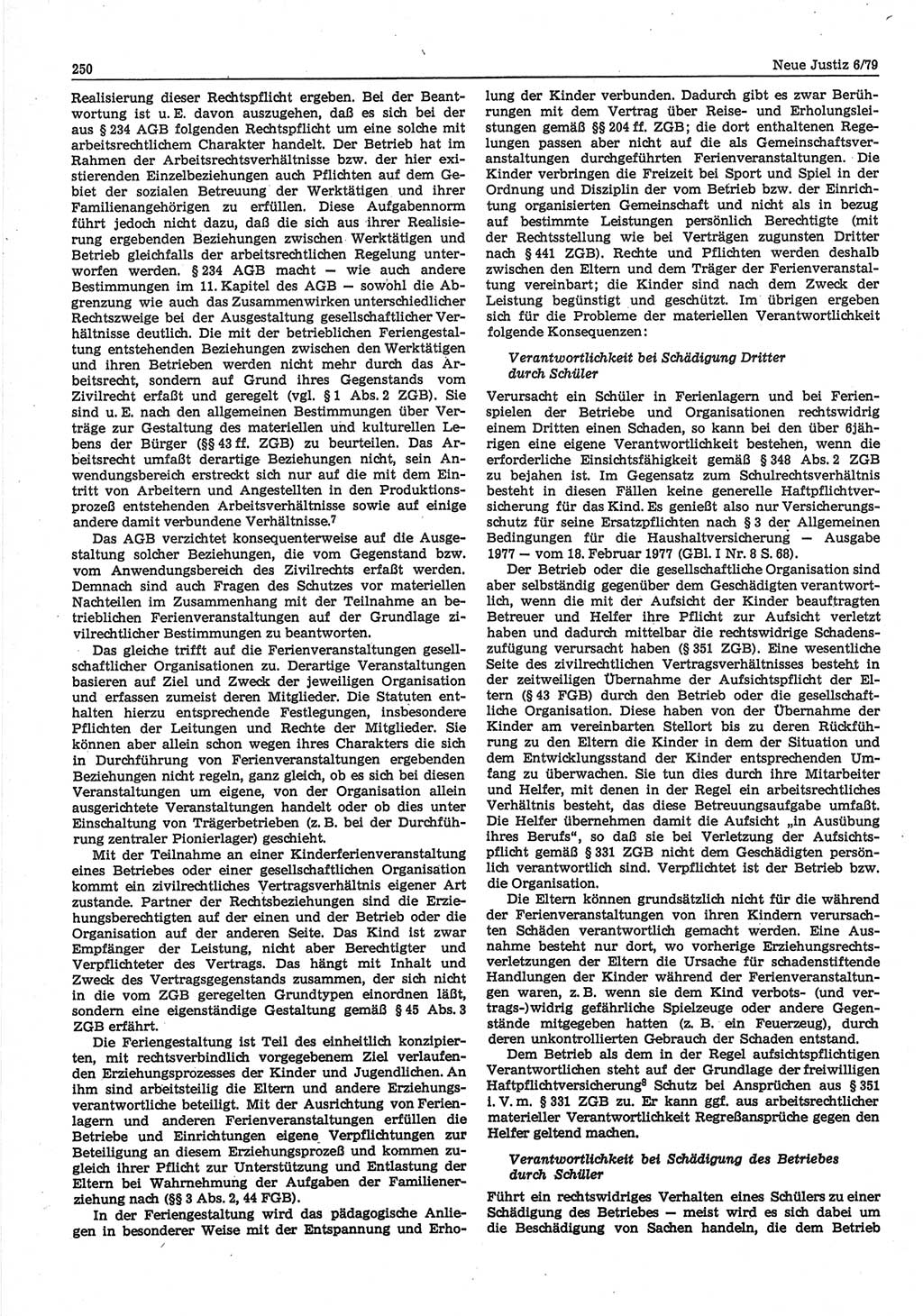 Neue Justiz (NJ), Zeitschrift für sozialistisches Recht und Gesetzlichkeit [Deutsche Demokratische Republik (DDR)], 33. Jahrgang 1979, Seite 250 (NJ DDR 1979, S. 250)