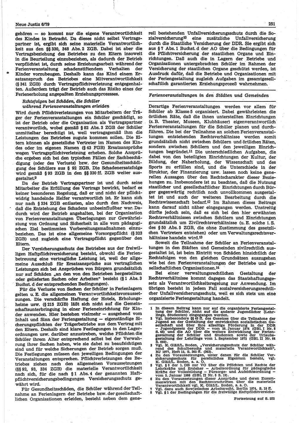 Neue Justiz (NJ), Zeitschrift für sozialistisches Recht und Gesetzlichkeit [Deutsche Demokratische Republik (DDR)], 33. Jahrgang 1979, Seite 251 (NJ DDR 1979, S. 251)